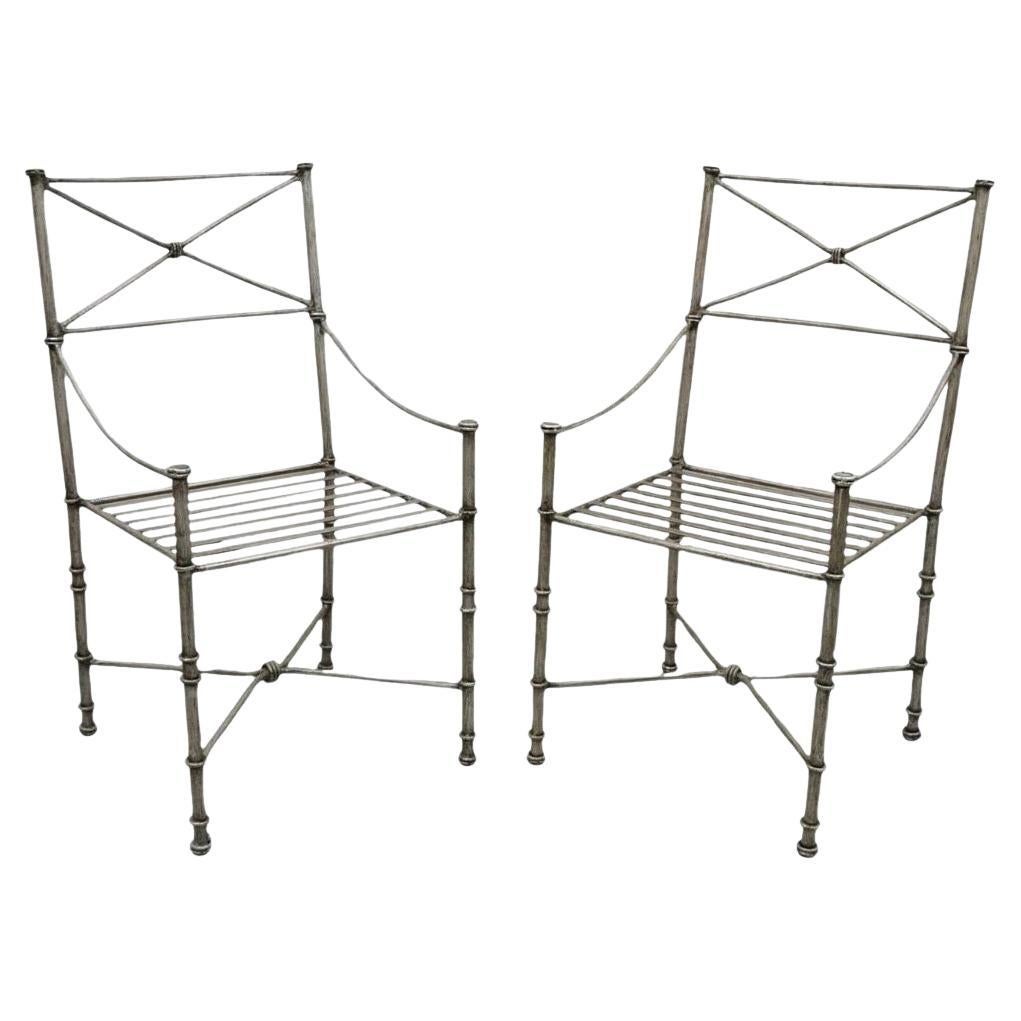 Pier 1 Medici Pewter Wrought Iron Dining Side Chairs - a Pair For Sale