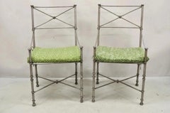 Pier 1 Medici Pewter Wrought Iron Neoclassical Style Dining Side Chairs - a Pair