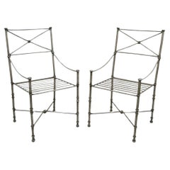 Vintage Pier 1 Medici Pewter Wrought Iron Neoclassical Style Dining Side Chairs - a Pair