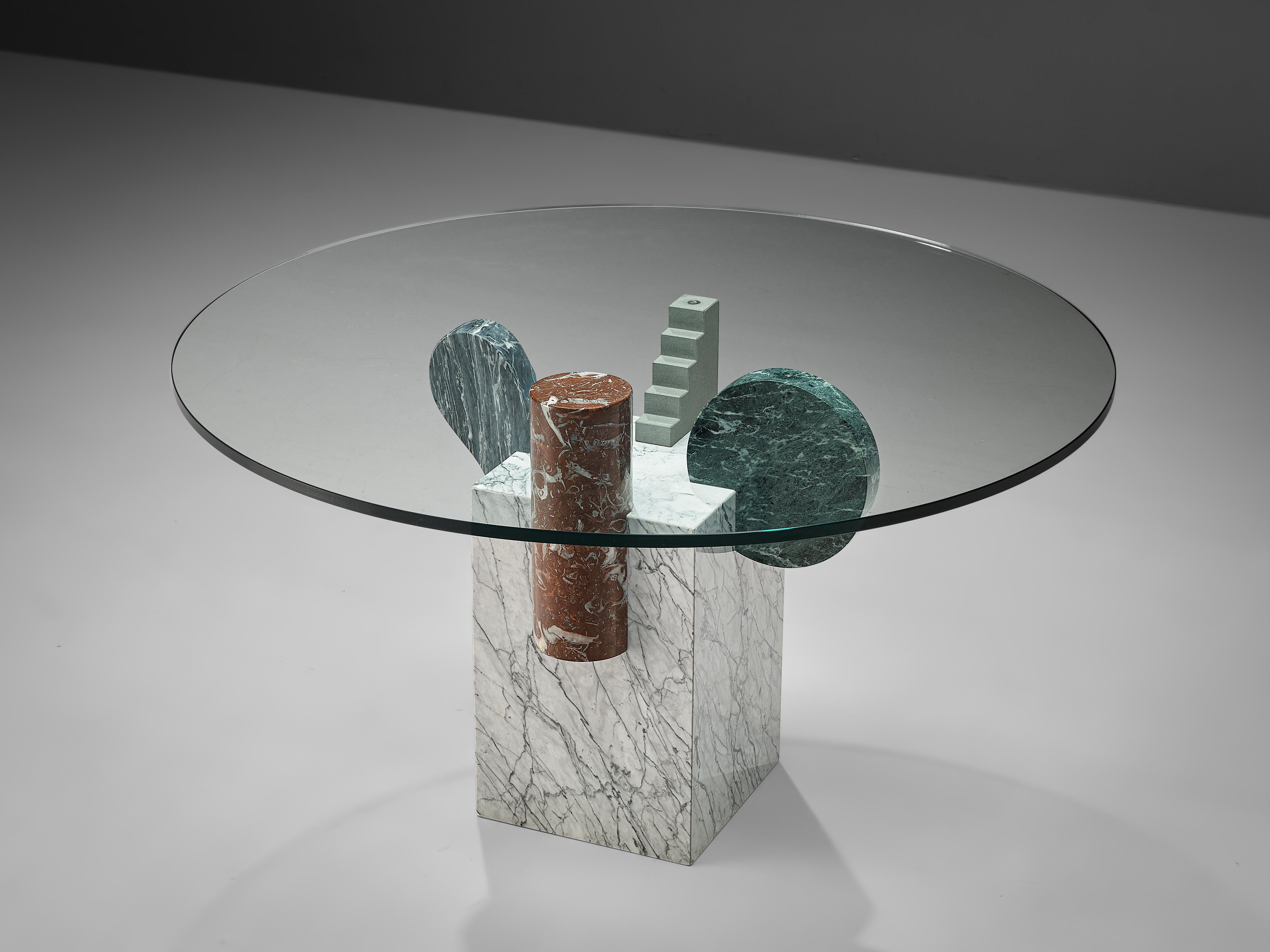 Pier Alessandro Giusti and Egidio Di Rosa for Up&Up, dining table, marble, granite, glass, Italy, 1970s

Postmodern Italian dining table with round glass top and marble foot designed by the duo Pier Alessandro Giusti and Egidio Di Rosa for Up&Up.
