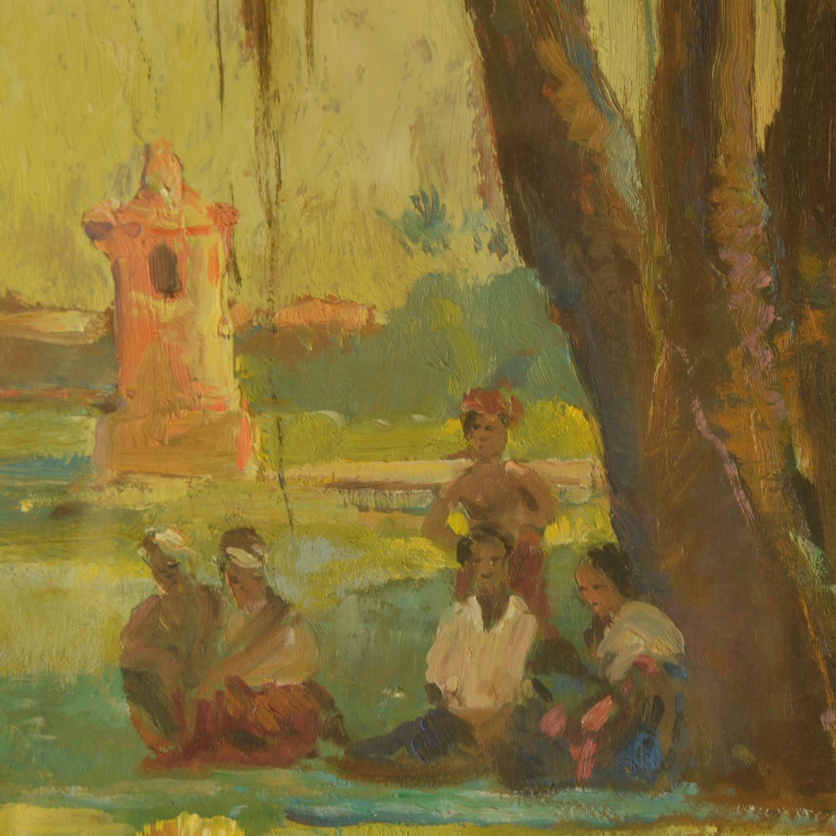 Italian Pier Antonio Gariazzo Painting Balinese Dance Dated 1938 For Sale