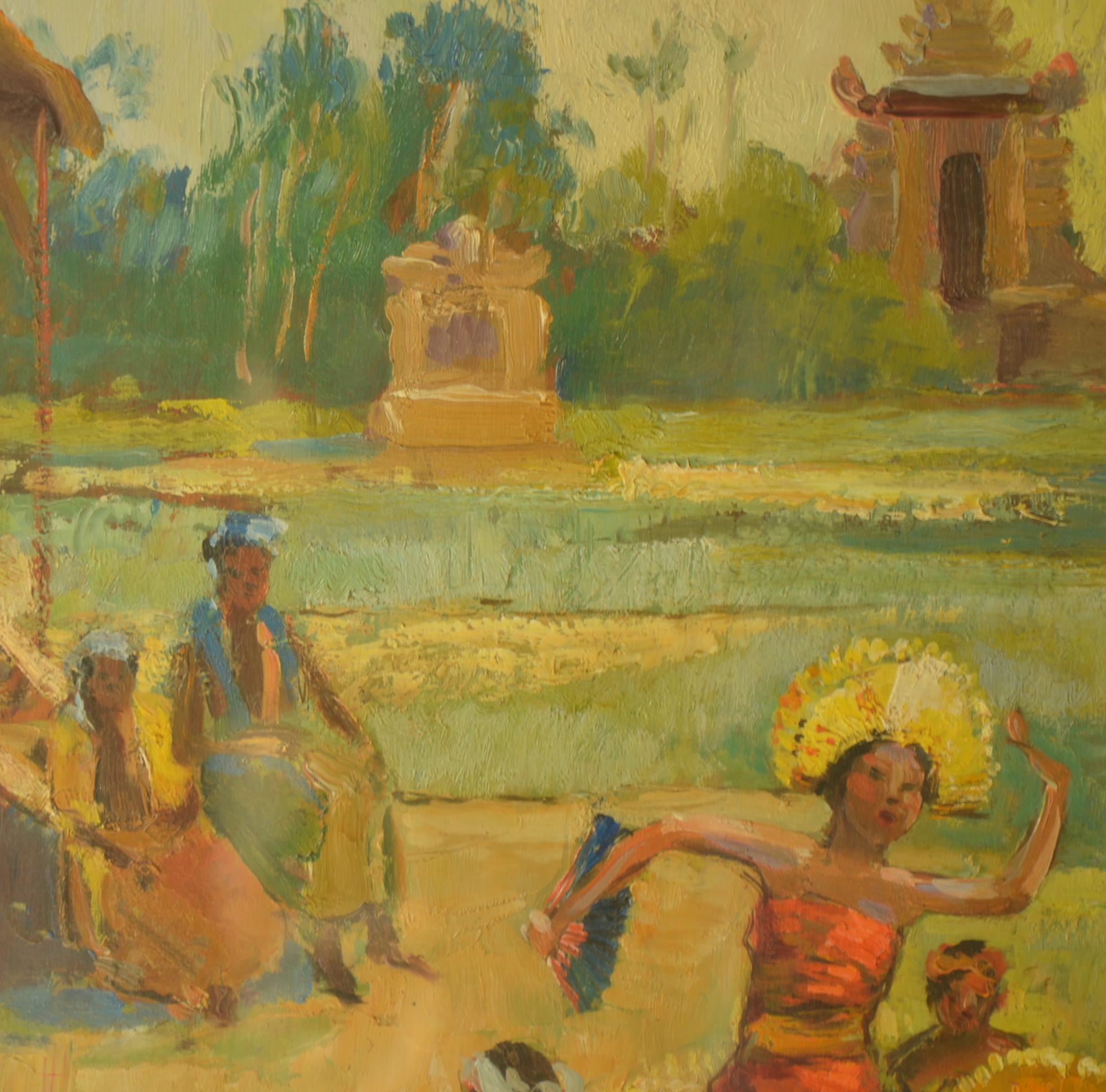 Mid-20th Century Pier Antonio Gariazzo Painting Balinese Dance Dated 1938 For Sale