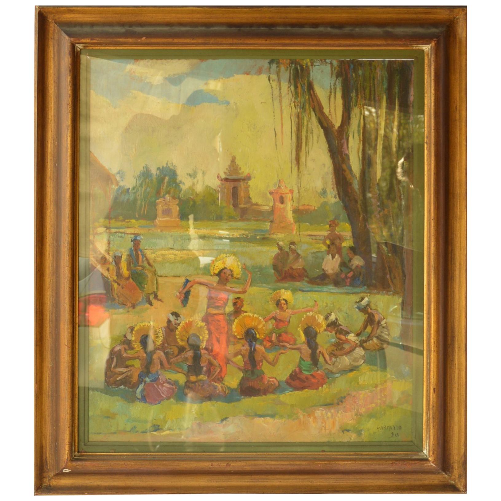 Pier Antonio Gariazzo Painting Balinese Dance Dated 1938 For Sale