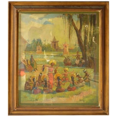 Vintage Pier Antonio Gariazzo Painting Balinese Dance Dated 1938