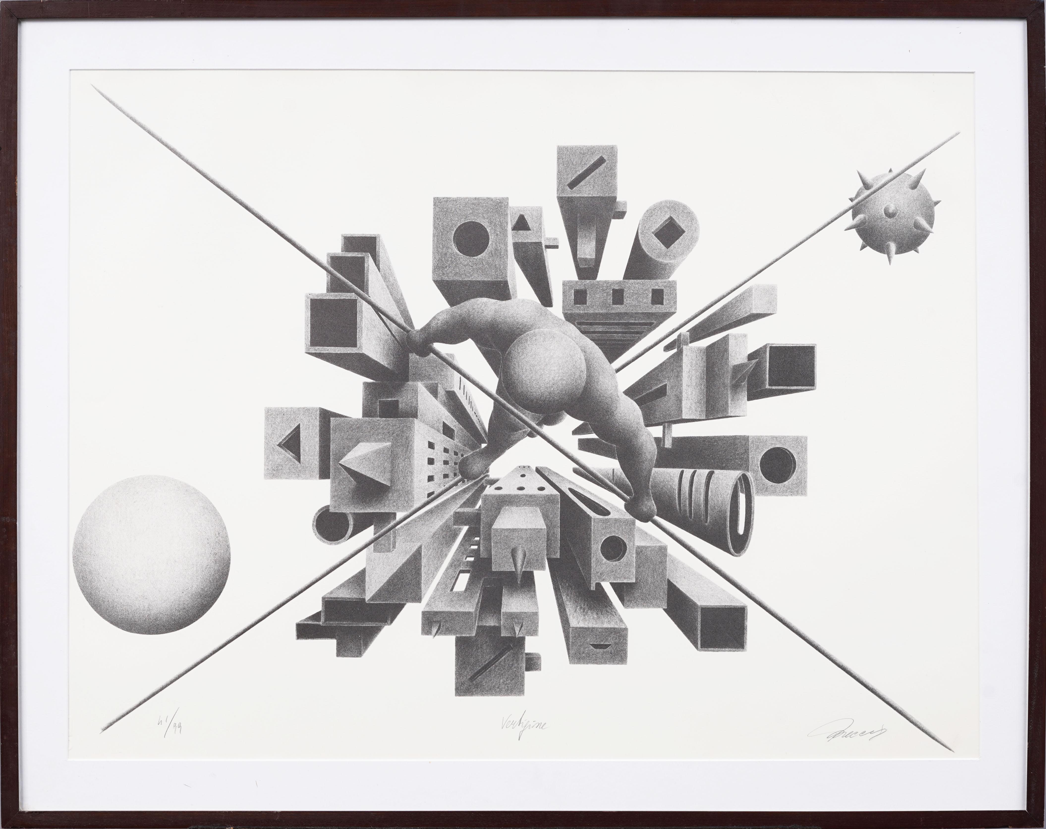 Signierter und nummerierter originaler italienischer futuristischer Druck von Pier Augusto Breccia. Gerahmt, signiert und mit Bleistift nummeriert 41/99. Maße: 23 x 29 cm insgesamt und 19 x 25 cm Druck allein.  In ausgezeichnetem Zustand, bereit zum