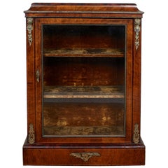 Antique Pier Cabinet Walnut Gilt Glazed Bookcase, 19th Century