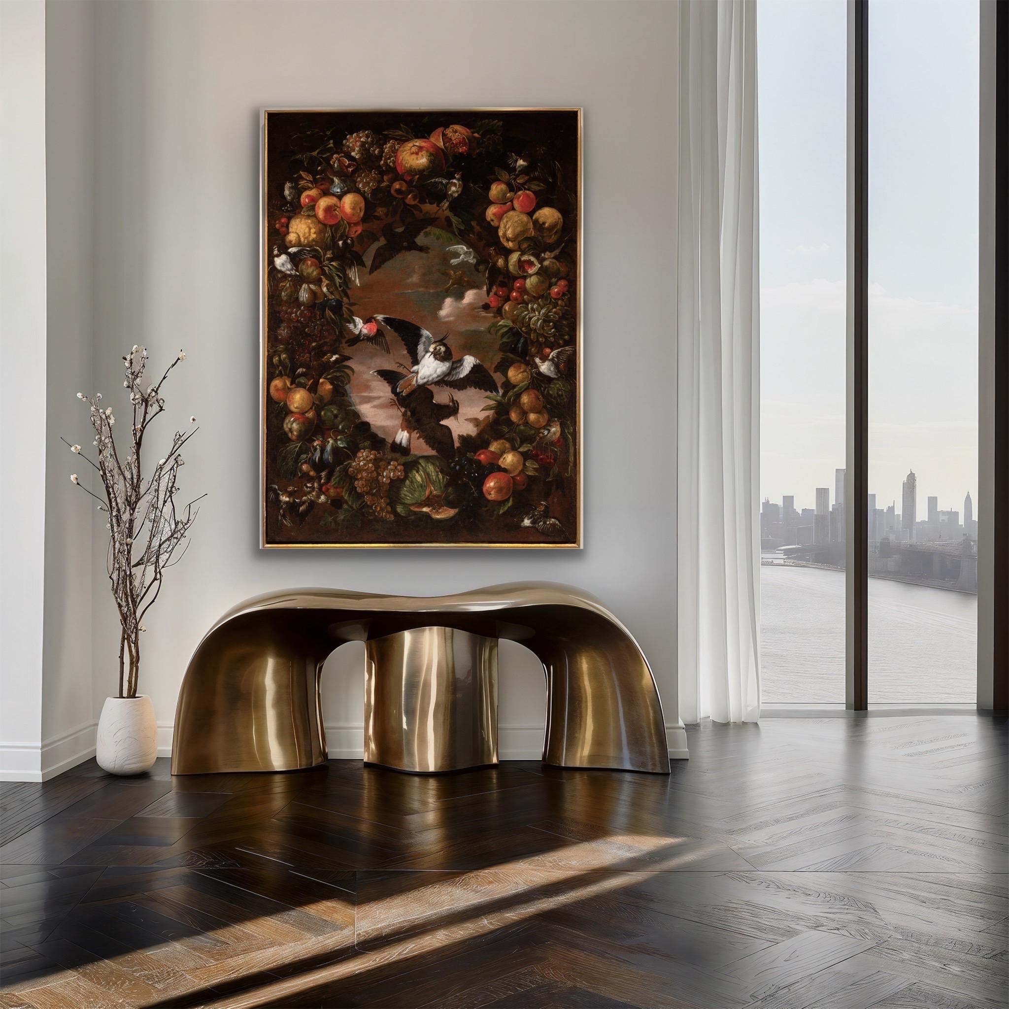 Birds of freedom in a fruit garland - Huge 17th century Oil - Royal Provenance 8