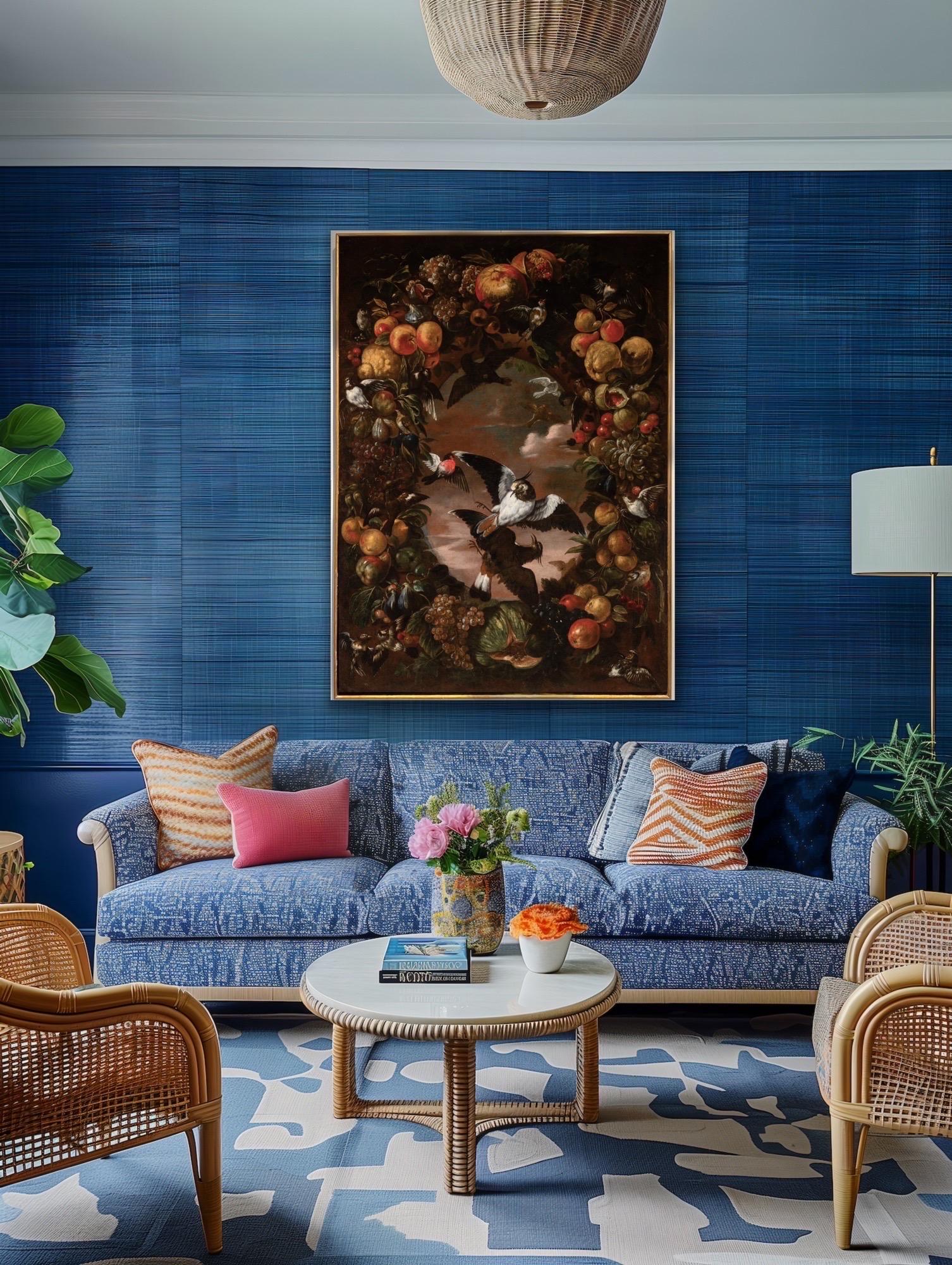 Birds of freedom in a fruit garland - Huge 17th century Oil - Royal Provenance - Painting by Pier Francesco Cittadini