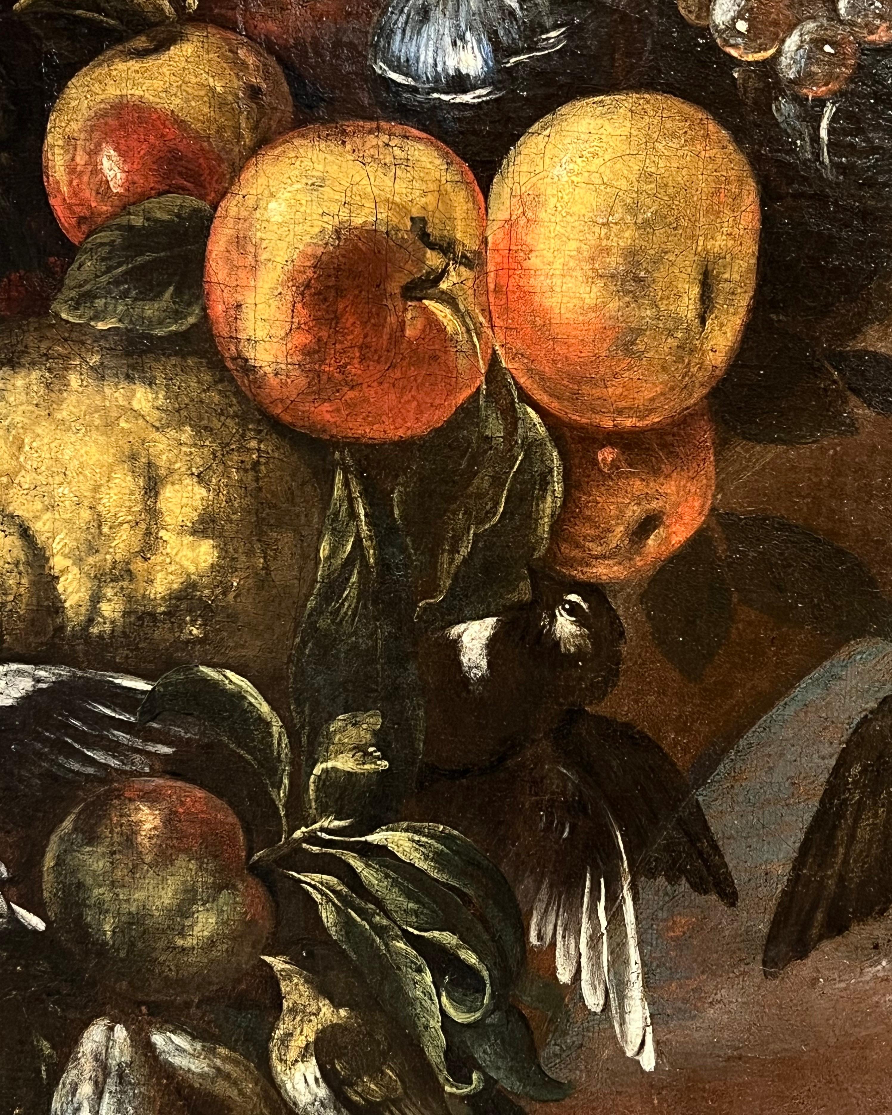 Birds of freedom in a fruit garland - Huge 17th century Oil - Royal Provenance 4