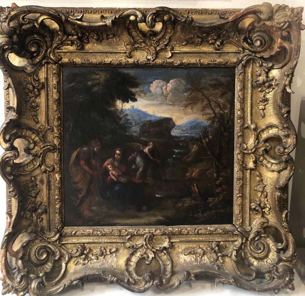 17th Century Old Master Religious Oil painting - Rest on the Flight into Egypt - Painting by Pier Francesco Mola