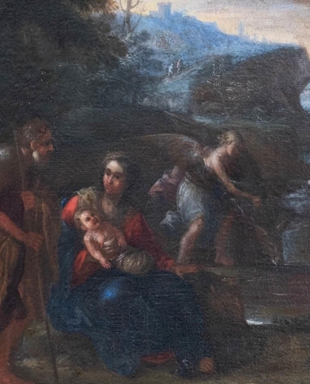 Religiöses Ölgemälde eines alten Meisters aus dem 17. Jahrhundert – Rest auf dem Flug nach Ägypten im Angebot 2