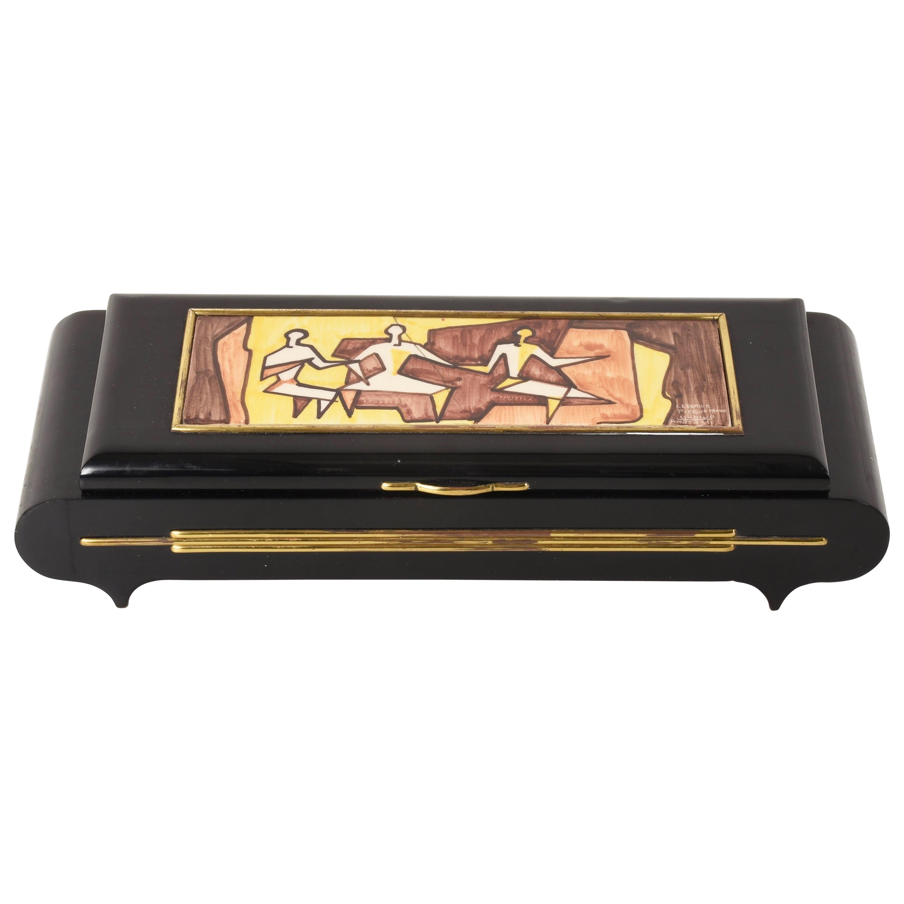 Pier Giovanni Urbino, Decorated Ceramic Jewelry Box, Carillon, Italy, 1960s