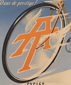 Vintage "Cycles Alphonse Thomann", 50th Anniversary bicycle poster  1949 lithog