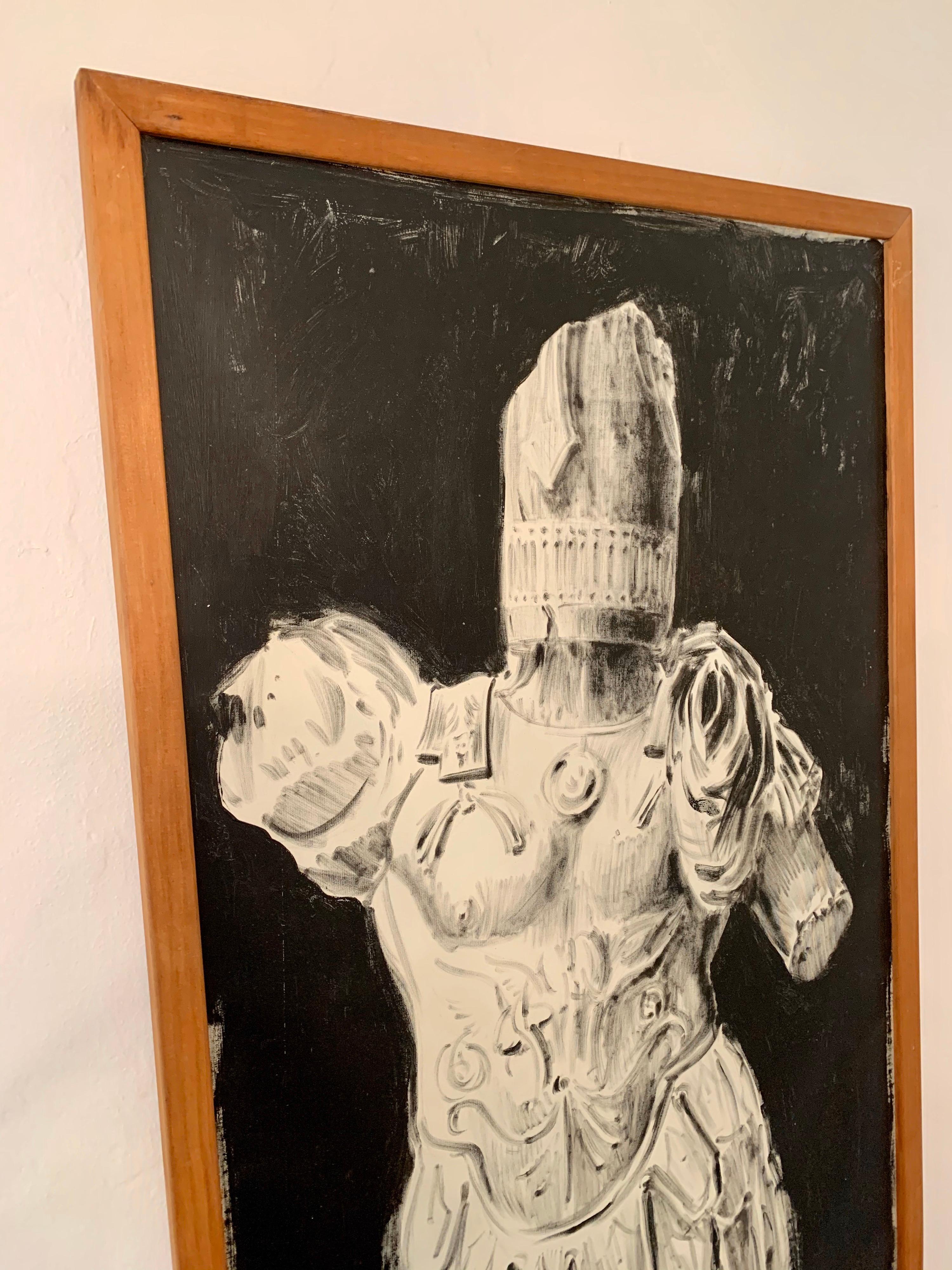 This amazing whimsical painting of a Roman Soldier with a Fountain Pen head. The artist, Pier Gustafson, thought it would be fun to replace Fountain Pens in place of human forms from Classic statuary. Framed in Teak - this art was exhibited as part
