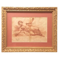 Pier Leone Ghezzi (1674-1755) Desnudo con tiza roja + marco (Ex-Rothschild)