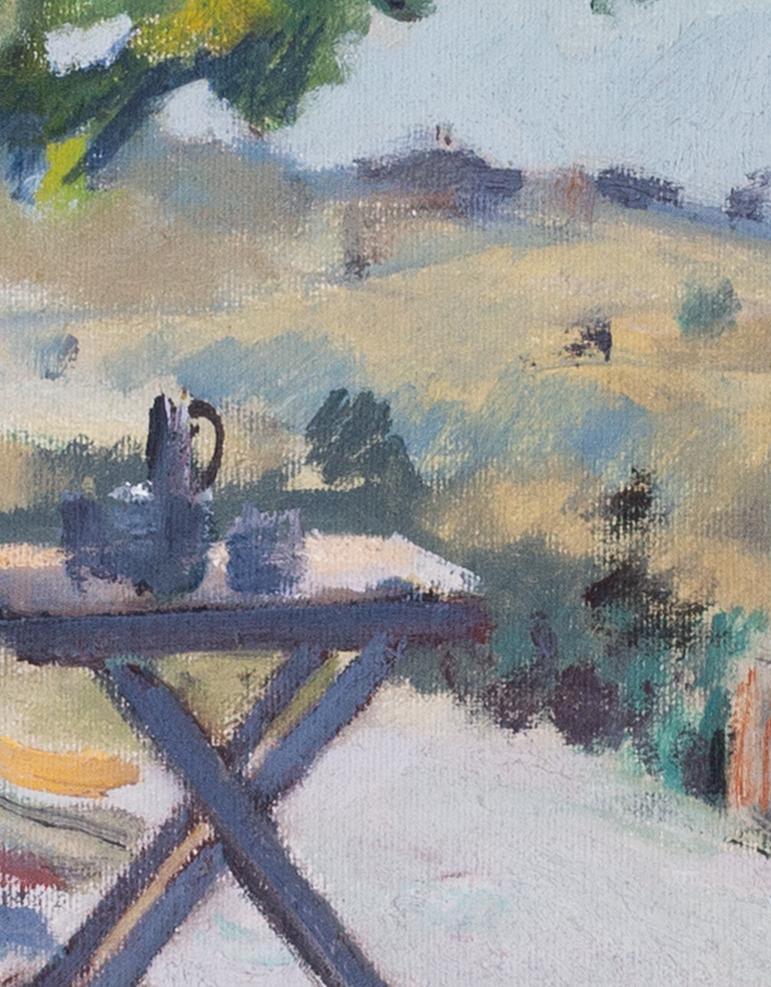 Pier Luigi Baffoni  (Italiener, geb. 1932)
Sotto il pergolato, Todi
Öl auf Leinwand
Signiert `PL Baffoni' (unten rechts)
12 x 24 in. (30.5 x 61 cm.)
