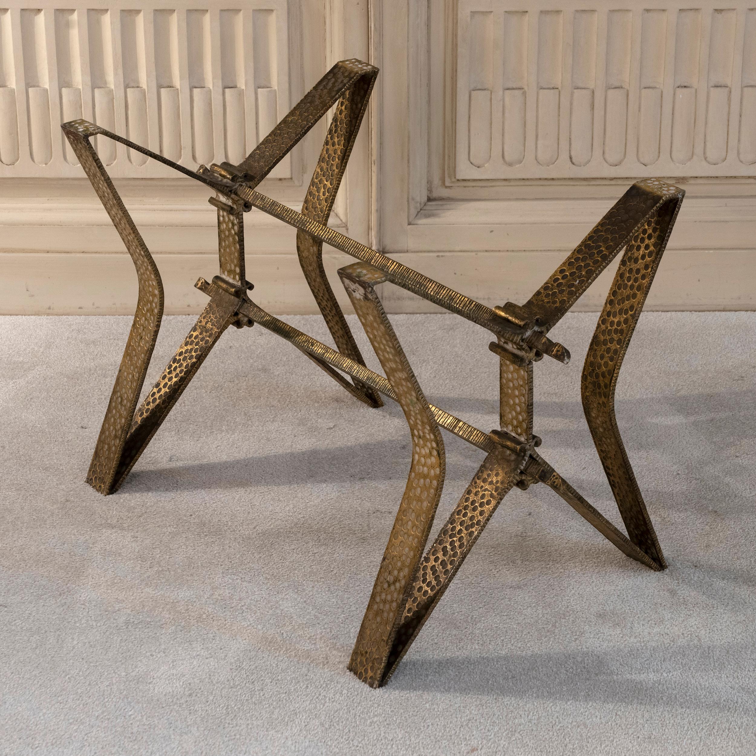 Pier Luigi Colli 1950's Italian Coffee Table Gilded Forged Steel, Glass Top In Good Condition In Firenze, IT