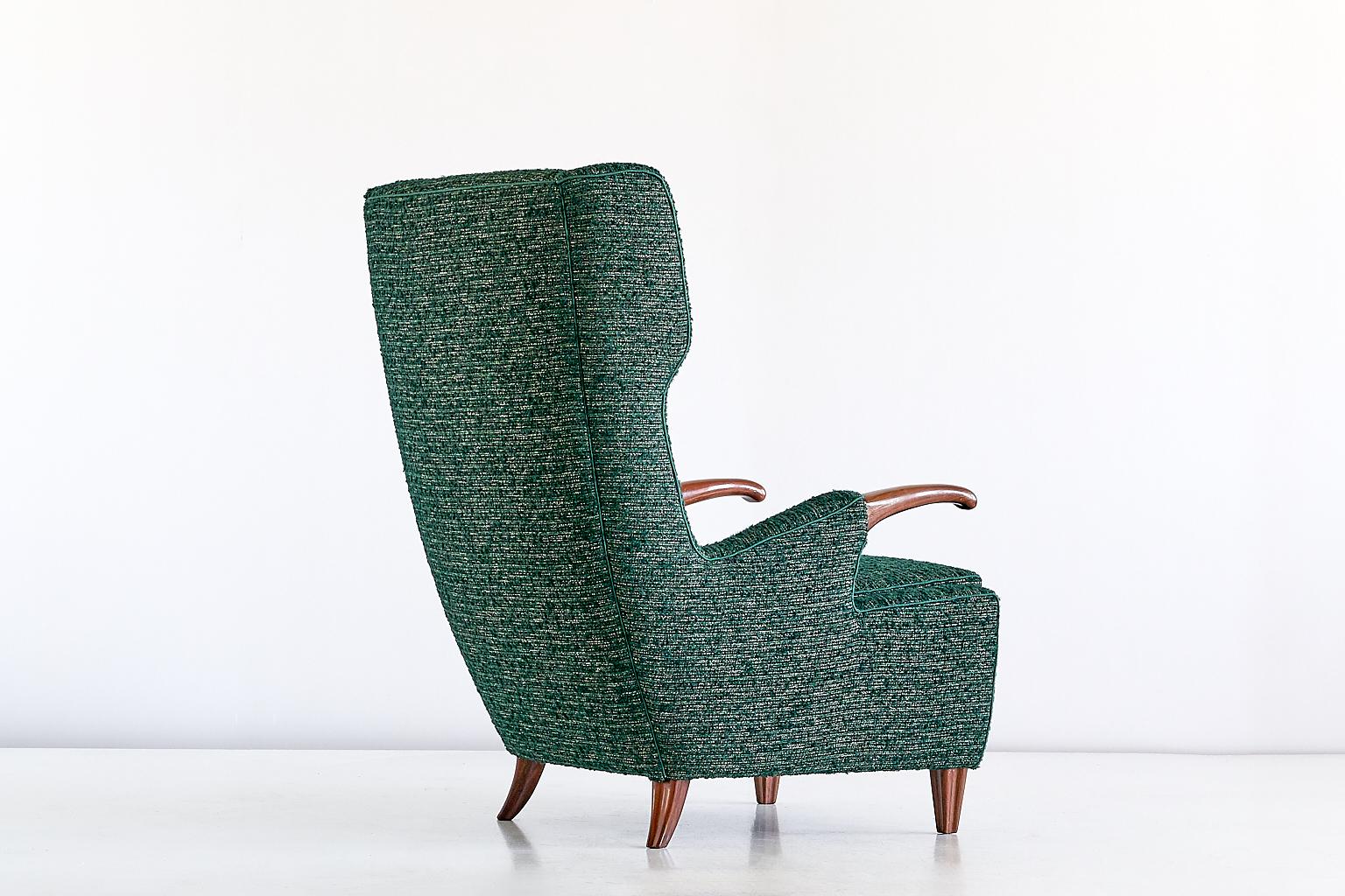 Fauteuil Pier Luigi Colli en tissu vert Pierre Frey, Italie, 1947 2