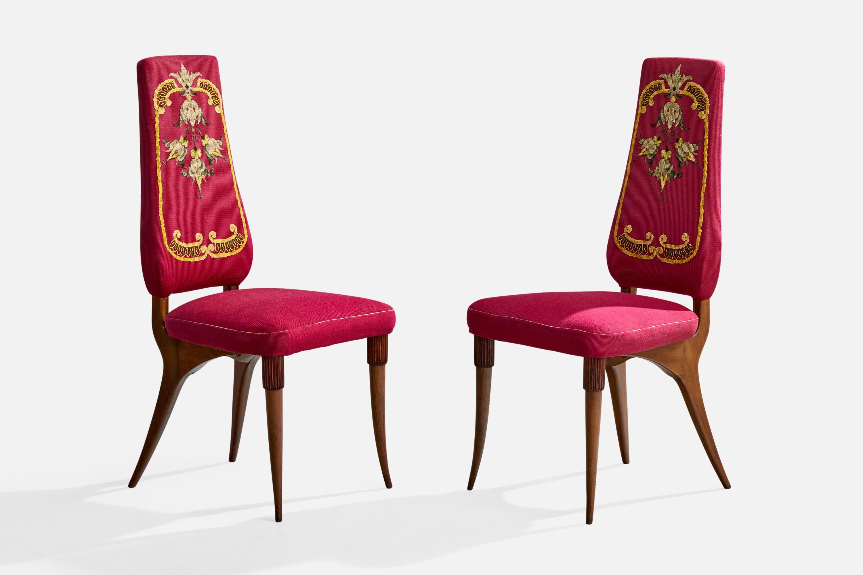 Mid-Century Modern Pier Luigi Colli, chaises de salle à manger, Wood, tissu, Italie, années 1950 en vente