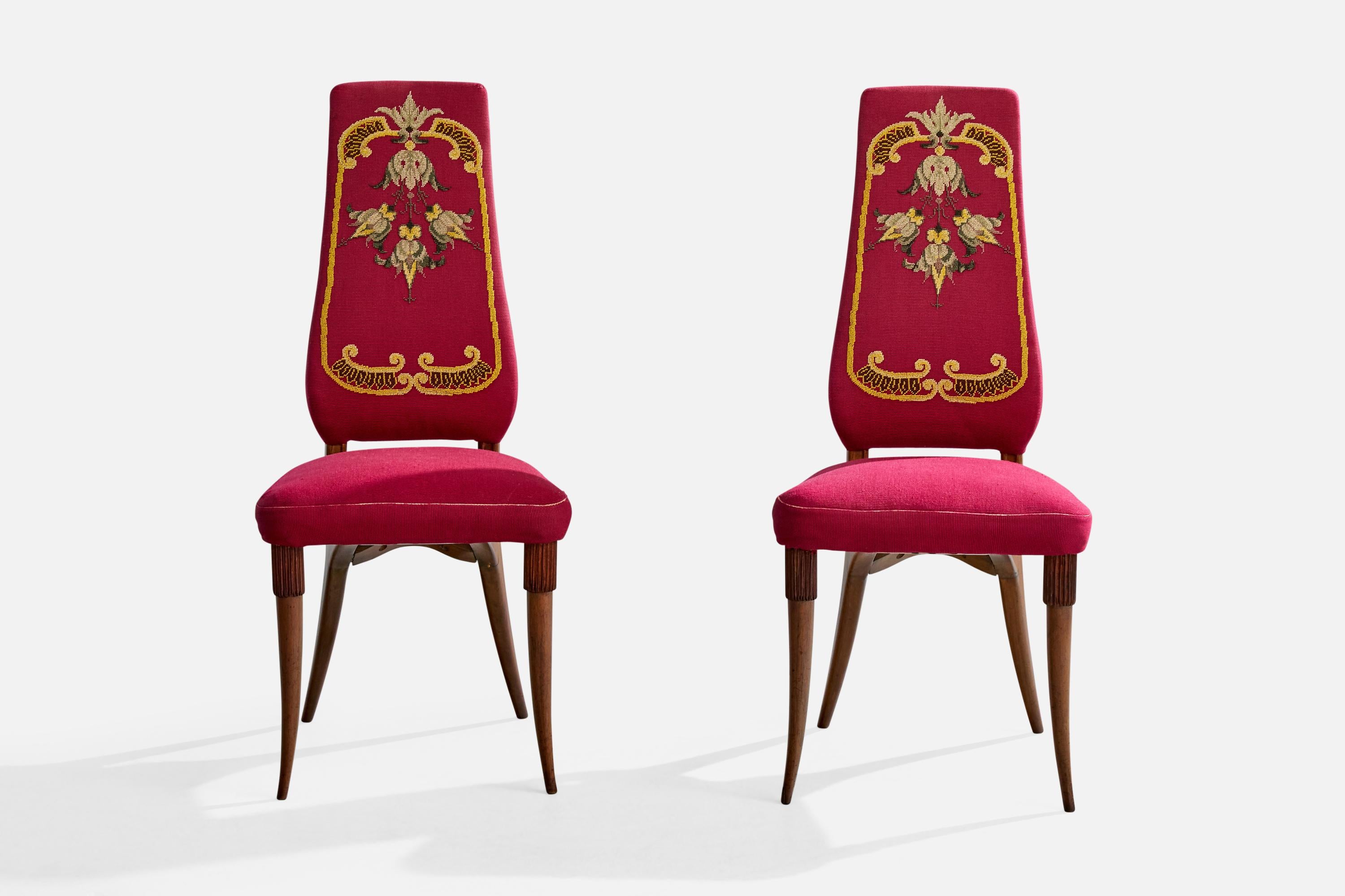 Pier Luigi Colli, chaises de salle à manger, Wood, tissu, Italie, années 1950 Bon état - En vente à High Point, NC