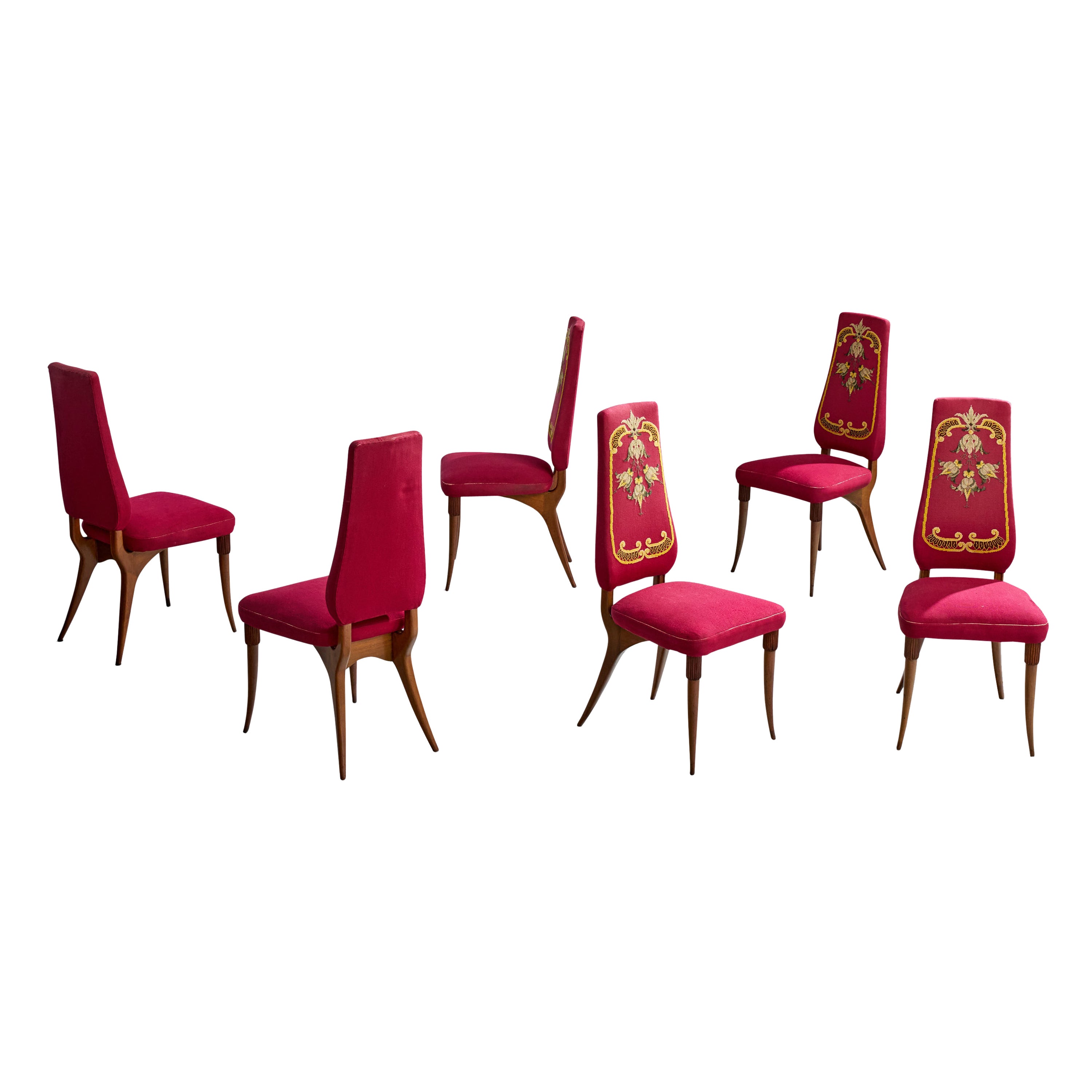 Pier Luigi Colli, chaises de salle à manger, Wood, tissu, Italie, années 1950 en vente
