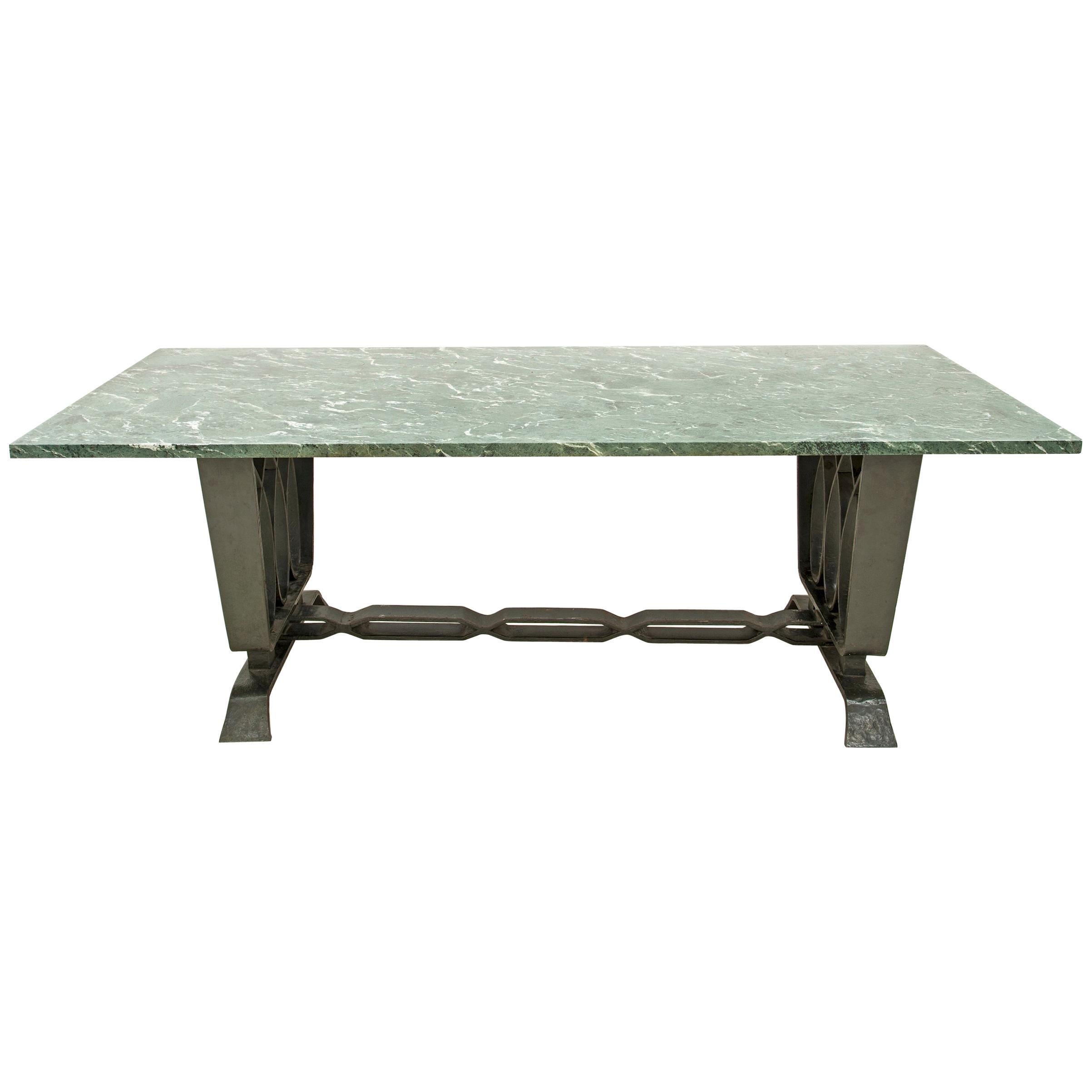 Pier Luigi Colli, Dining Table in Travertine and Wrought Iron, circa 1925 For Sale