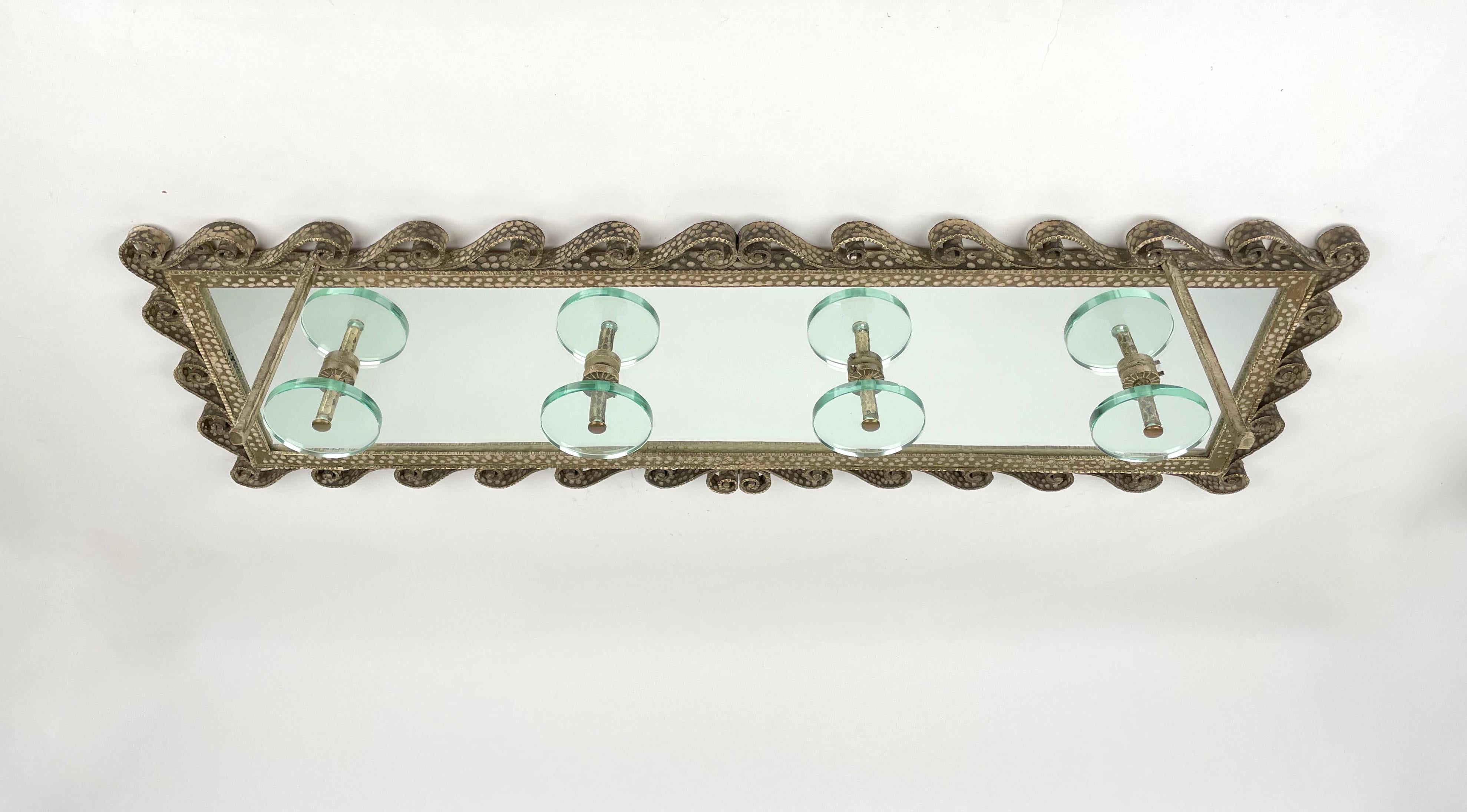 Mid-20th Century Pier Luigi Colli for Cristal Art Coat Rack Stand Iron Mirror Glass Italy 1950s For Sale