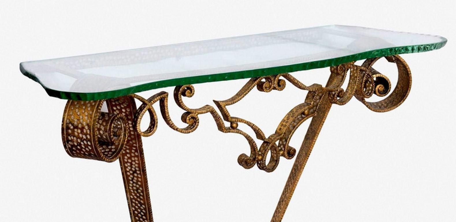 Mid-Century Modern Pier Luigi Colli Gilded Wrought Iron and Crystal Console Table