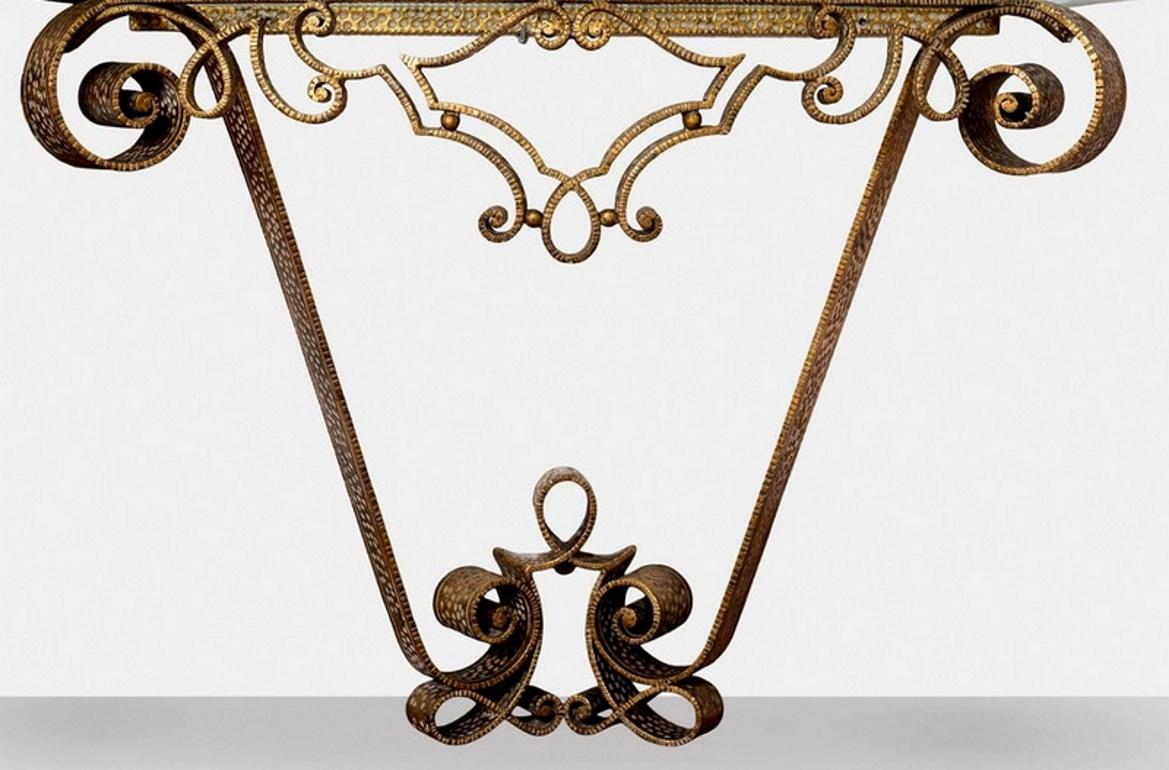 Italian Pier Luigi Colli Gilded Wrought Iron and Crystal Console Table
