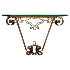 Pier Luigi Colli Gilded Wrought Iron and Crystal Console Table