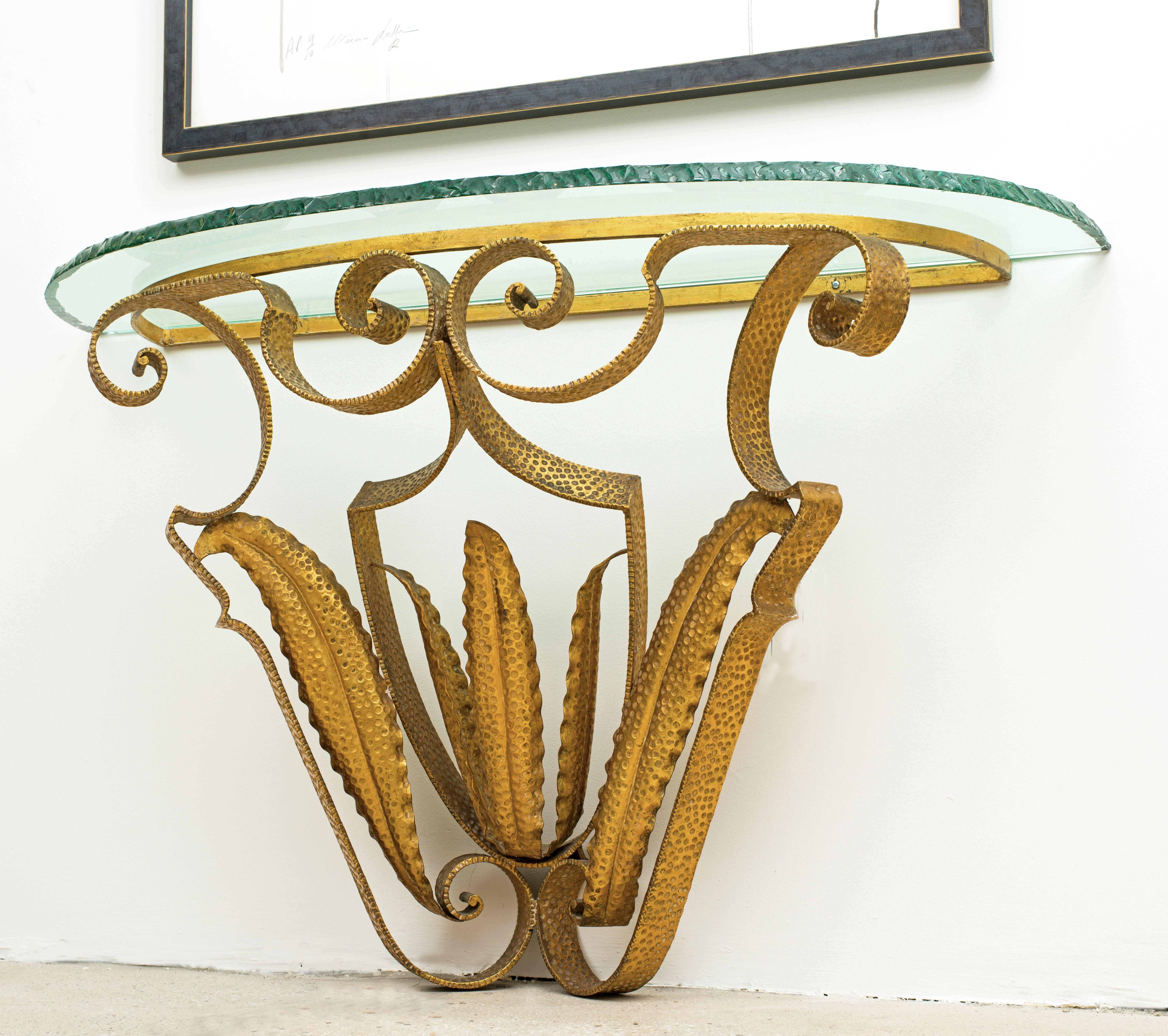 Italian Pier Luigi Colli Gilt Metal and Glass Console Table