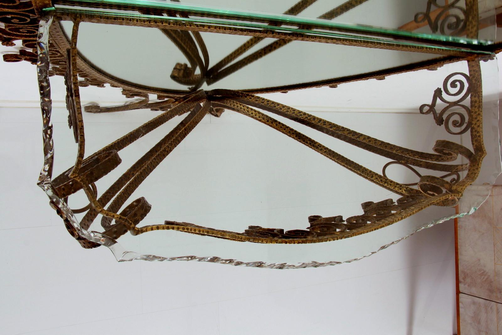 Pier Luigi Colli Gold Italian Iron Floor Mirror Console Table Mid 20th Century In Good Condition In Kumhausen, DE