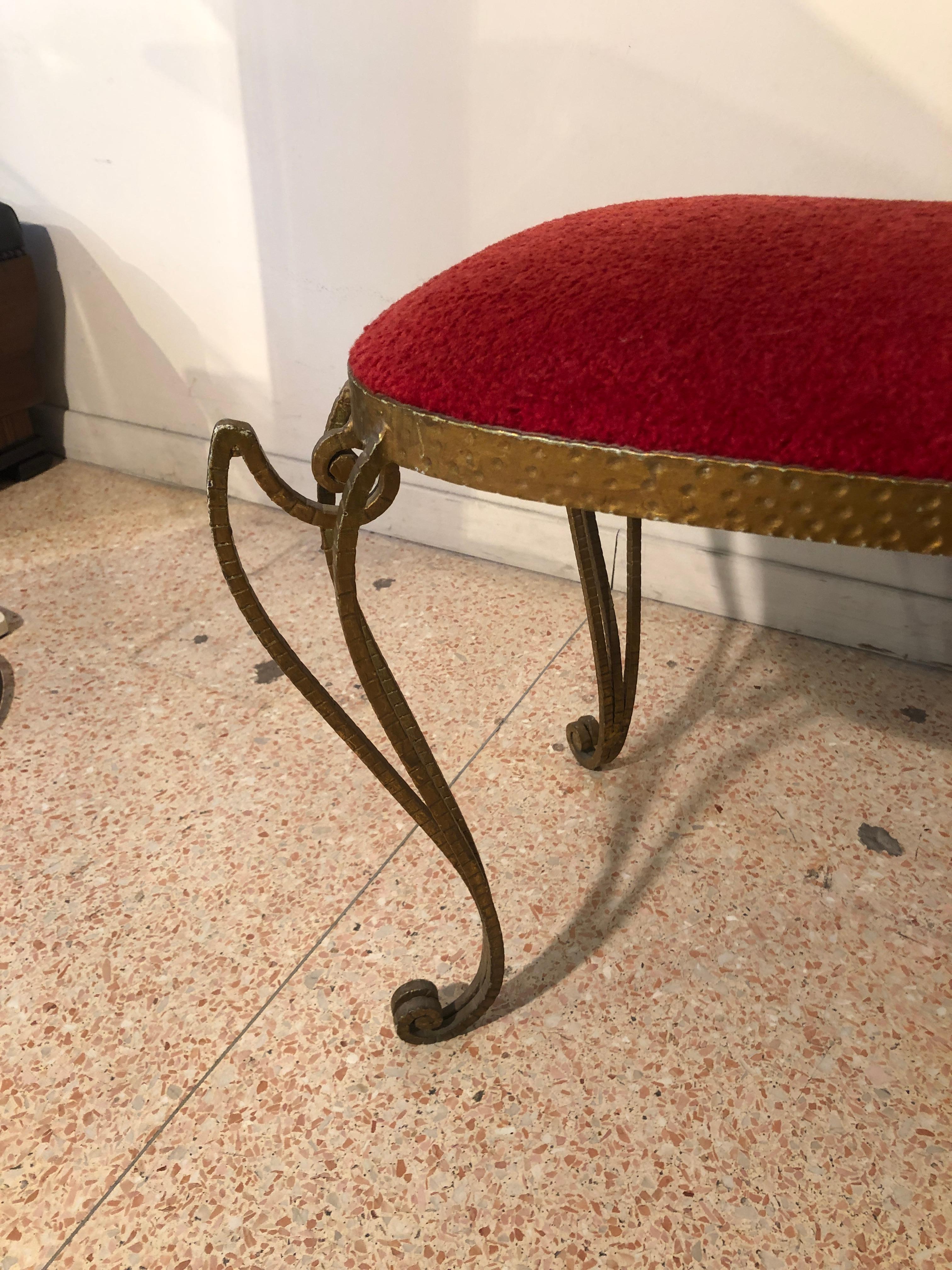 Pier Luigi Colli Golden Wrought Iron Red Velvet Pair of Chairs, Italy, 1950s 10