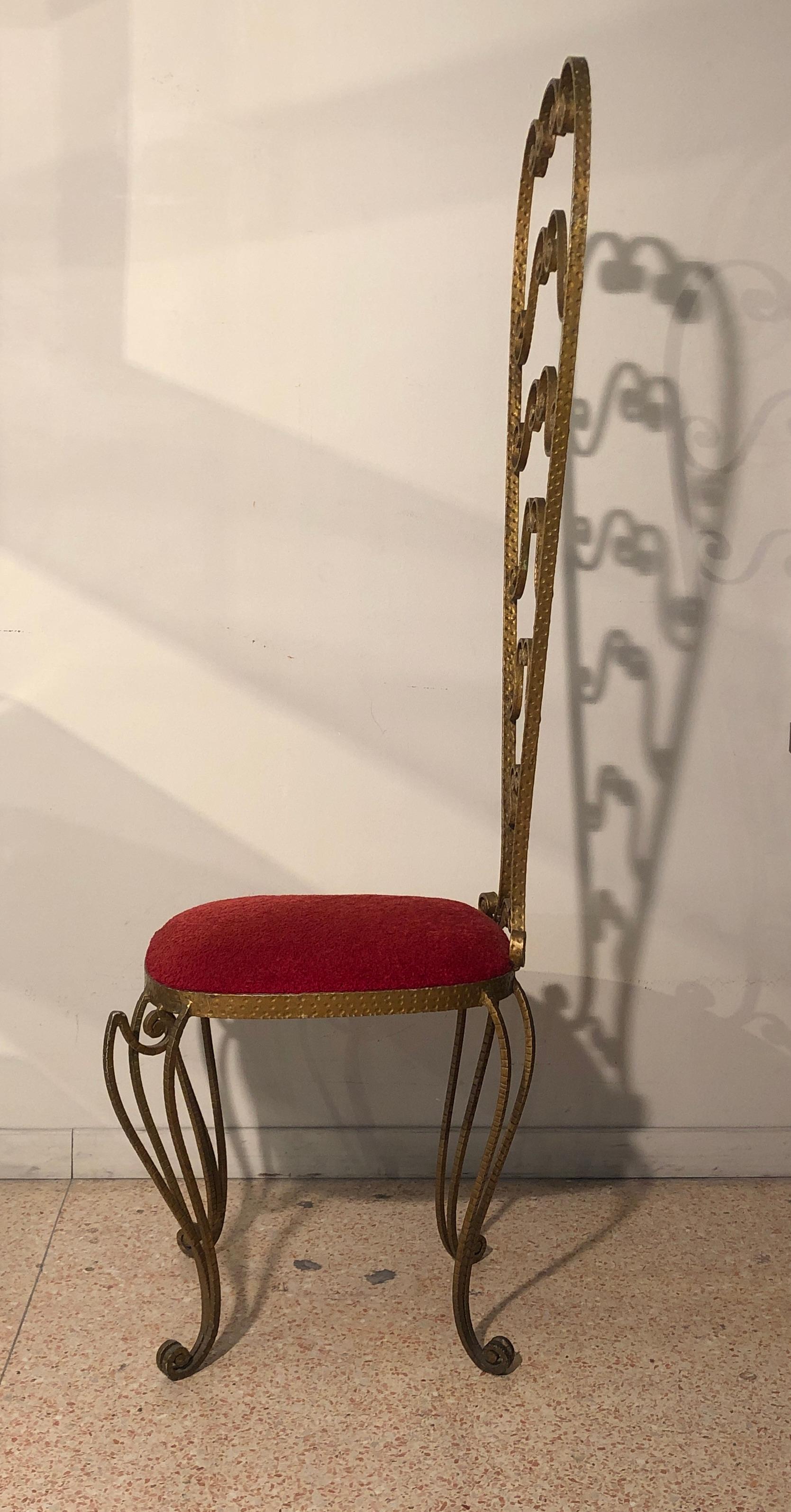 Pier Luigi Colli Golden Wrought Iron Red Velvet Pair of Chairs, Italy, 1950s 2