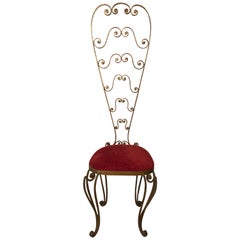 Pier Luigi Colli Golden Wrought Iron Red Velvet Pair of Chairs, Italy, 1950s