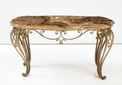 Pier Luigi Colli Hammered Gilded Iron Coffee Table with Shaped Agate Top