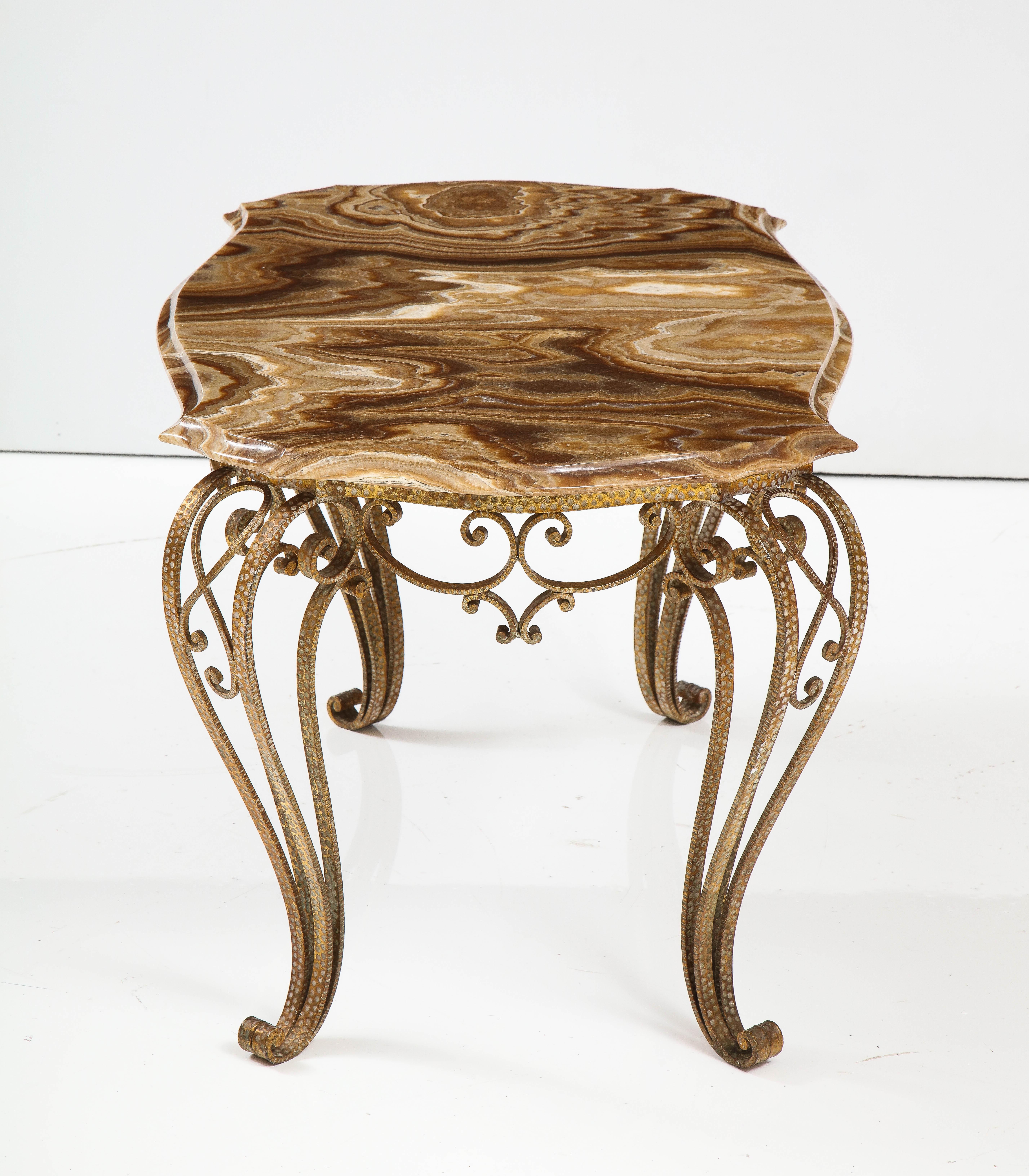 Mid-20th Century Pier Luigi Colli Hammered Gilded Iron Coffee Table with Shaped Agate Top For Sale