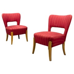 Pier Luigi Colli, Maple, Red Fabric, Low Lounge Chairs, Italy, 1950s