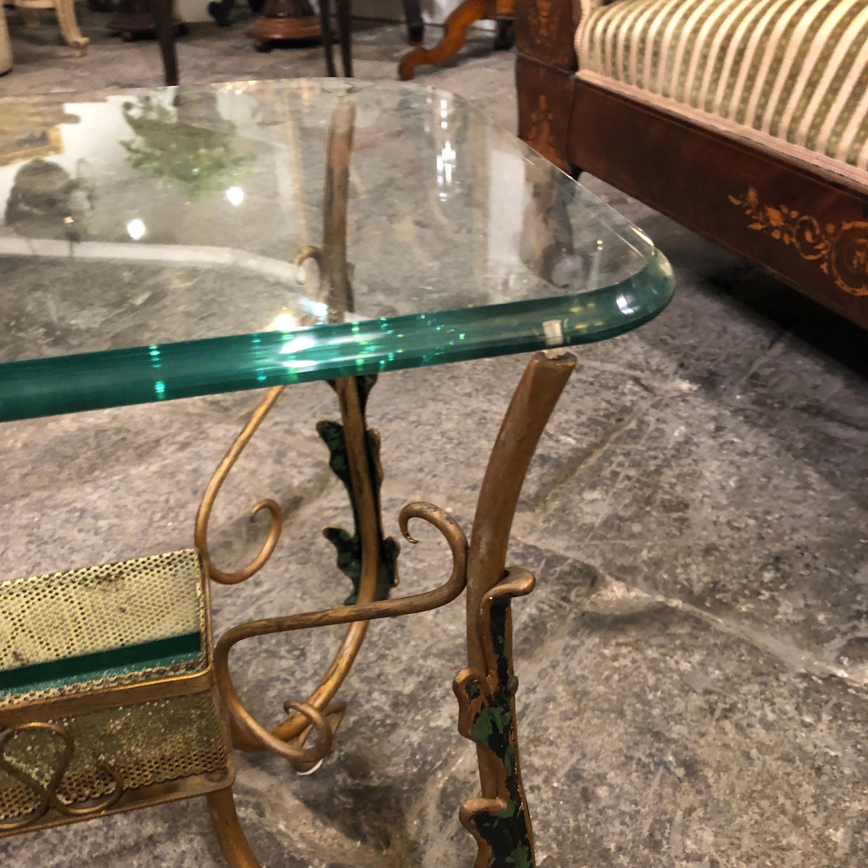 Pier Luigi Colli Mid-Century Modern Italian Brass and Glass Side Table, 1950 6