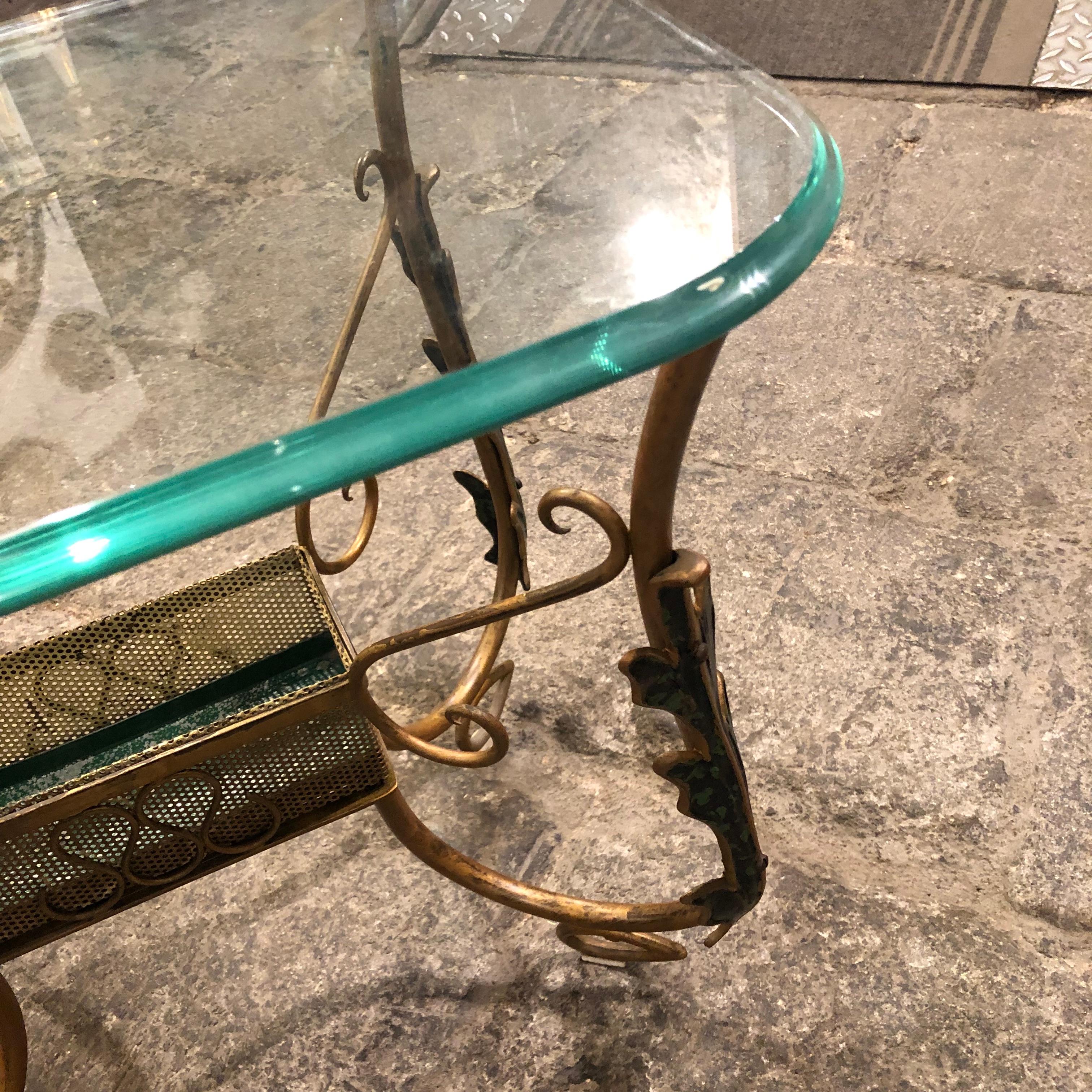 Hand-Painted Pier Luigi Colli Mid-Century Modern Italian Brass and Glass Side Table, 1950