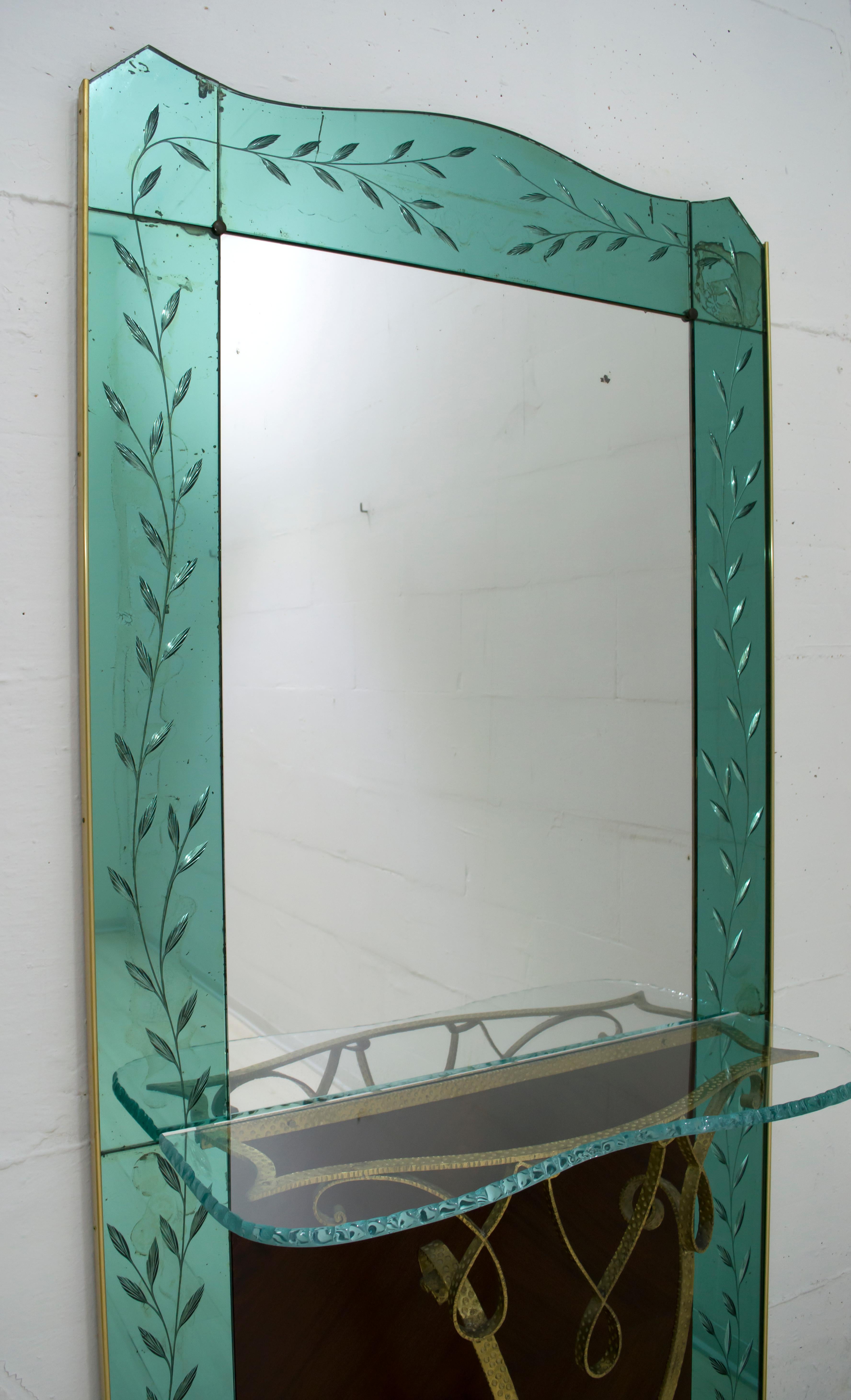 Metal Pier Luigi Colli Mid-Century Modern Italian Hallway Mirror, 1950s