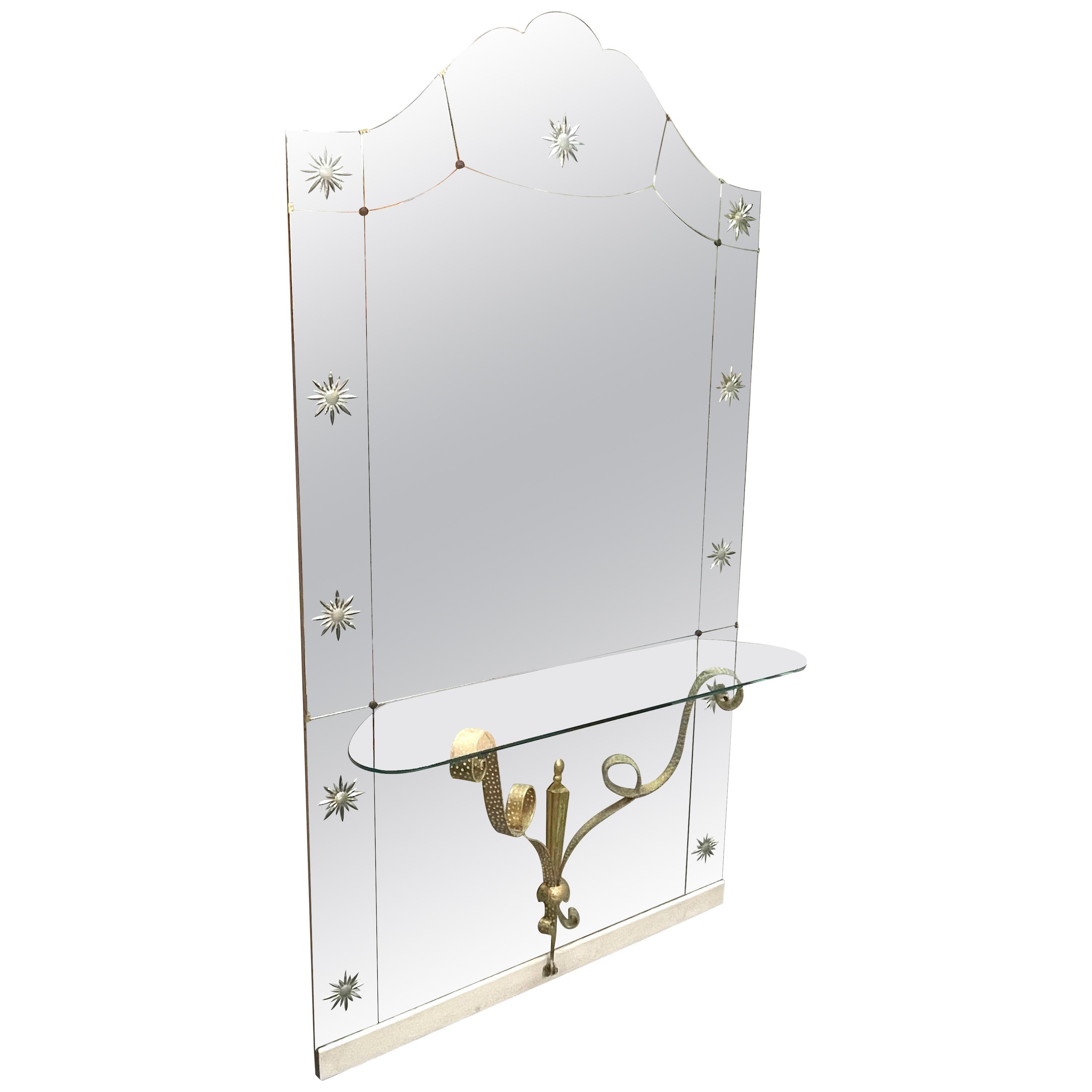 Italienischer Mid-Century Modern-Spiegel mit Konsole von Luigi Colli für Cristal Art  im Angebot