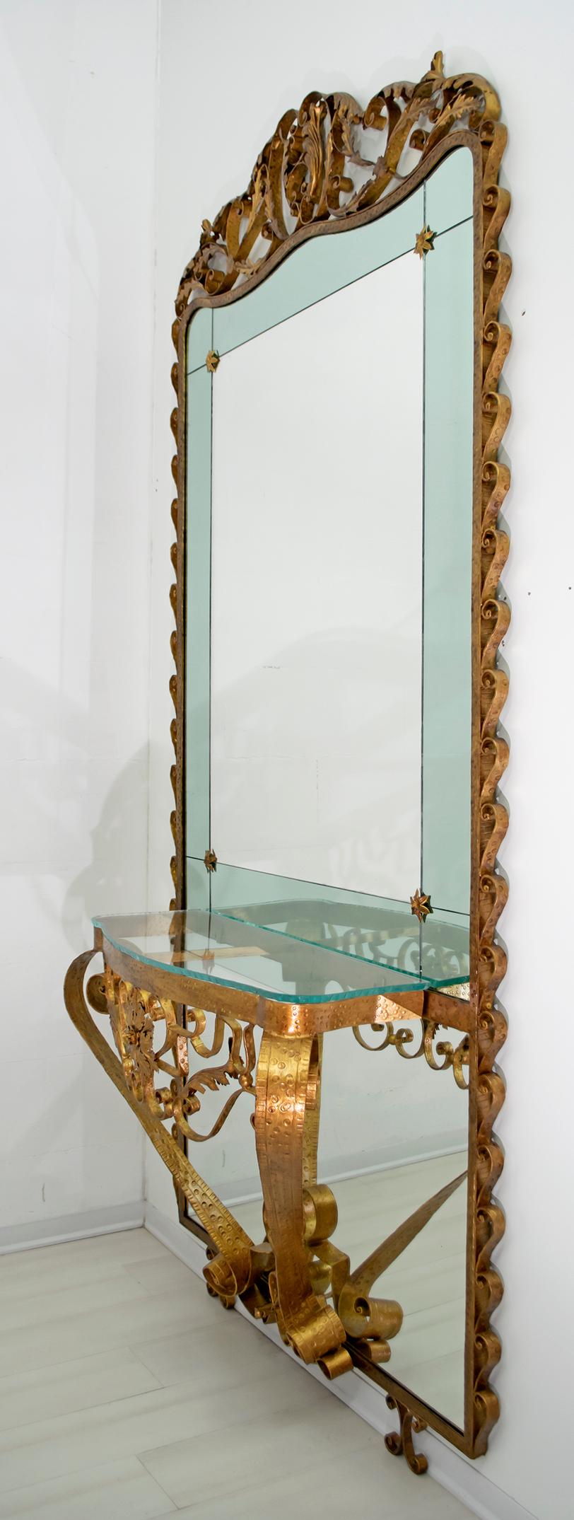 Mid-Century Modern Miroir de couloir en fer forgé italien de style mi-siècle moderne de Pier Luigi Colli, années 1950 en vente