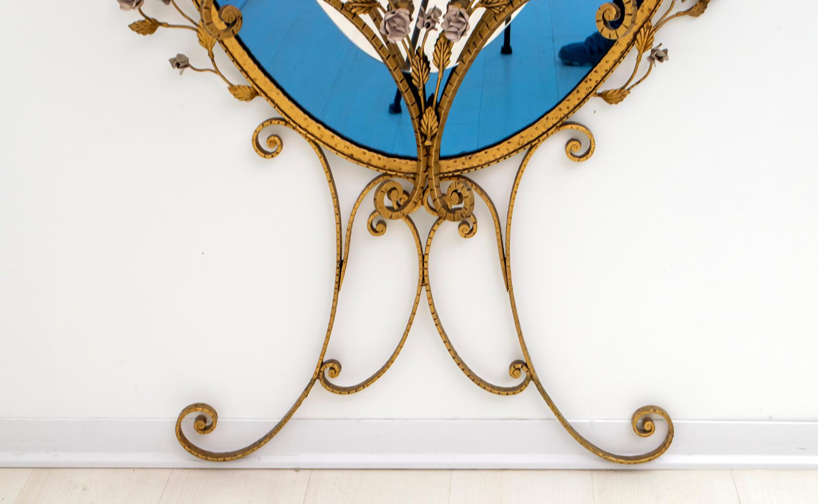 20th Century Pier Luigi Colli Mid-Century Modern Italian Wrought Iron Hallway Mirror, 1950s