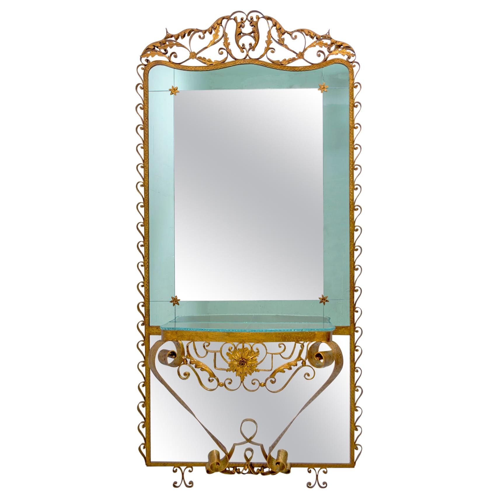Pier Luigi Colli Mid-Century Modern Italian Wrought Iron Hallway Mirror, 1950s For Sale