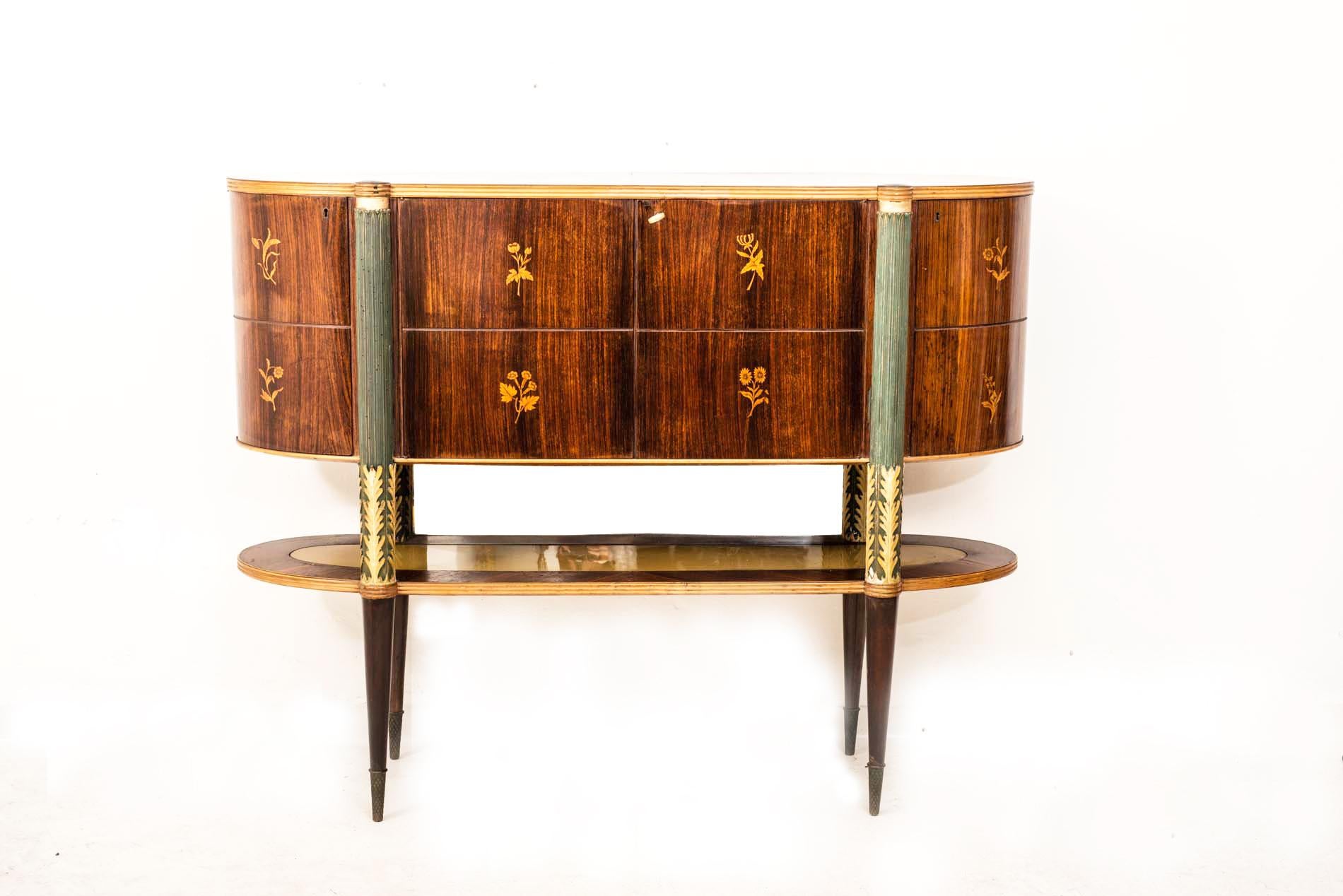 Pier Luigi Colli Midcentury Italian Dining Room Set- Sideboard Table Bar Cabinet In Good Condition In Rome, IT