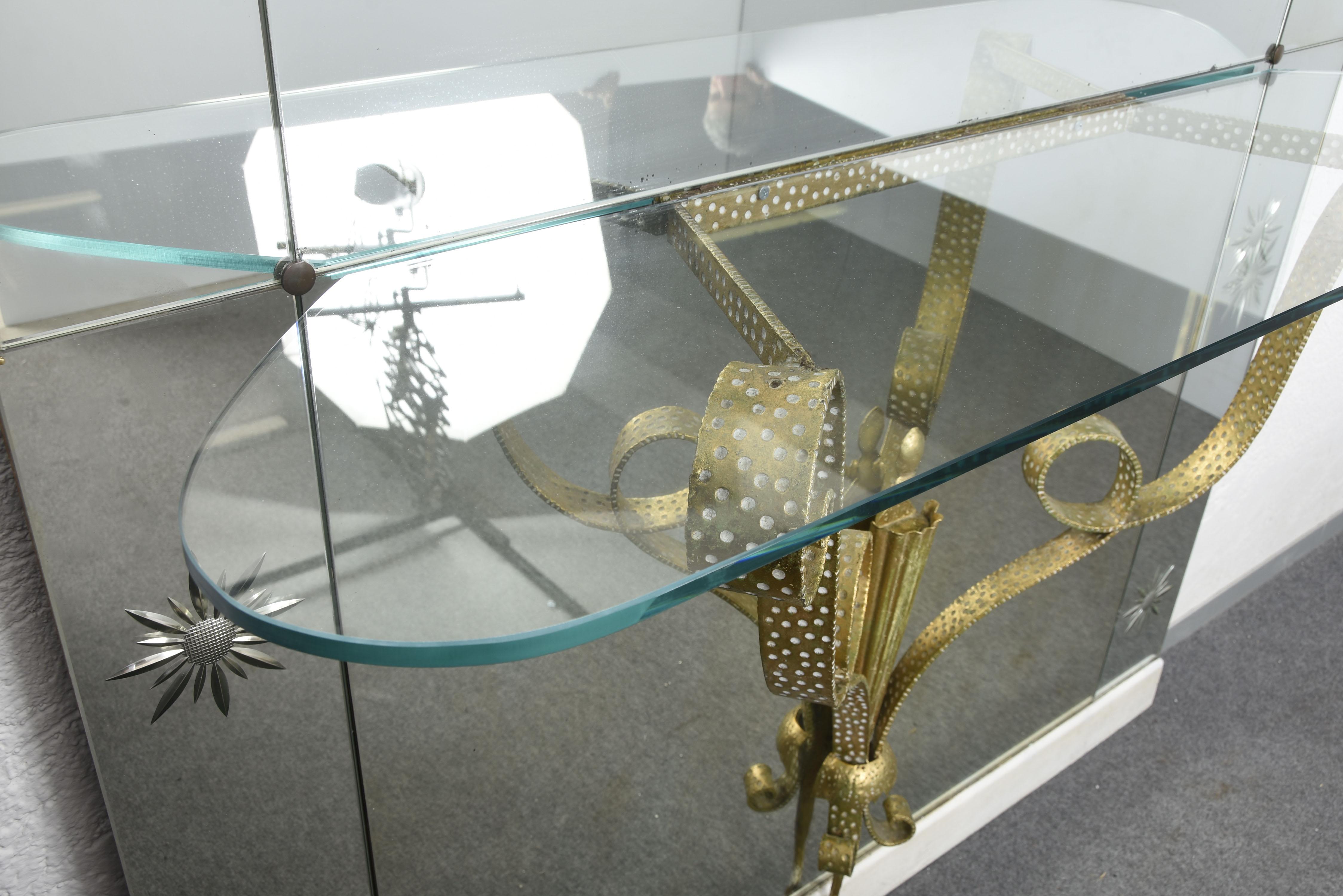 Italienischer Mid-Century Modern-Spiegel mit Konsole von Luigi Colli für Cristal Art  im Angebot 5