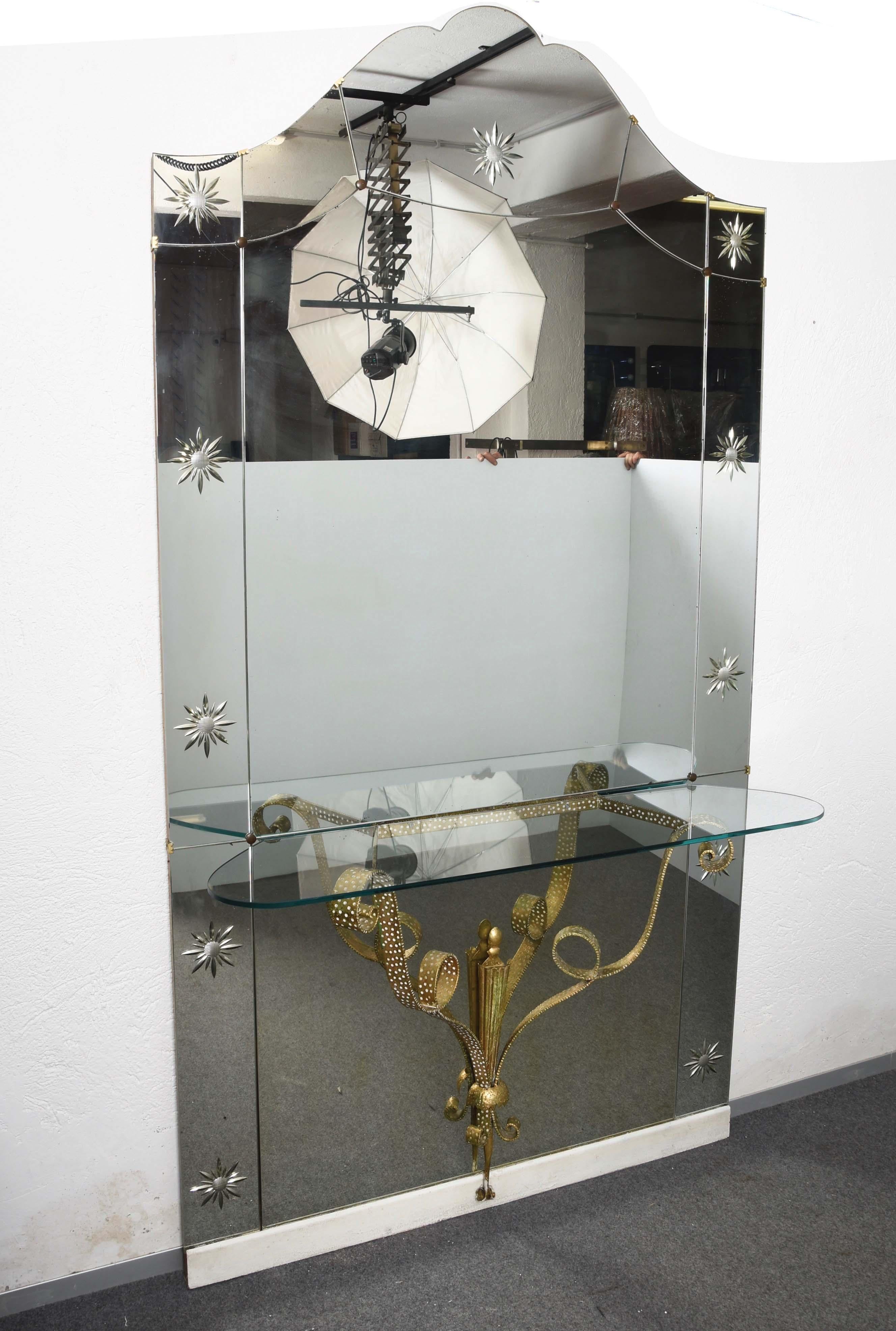 Pier Luigi Colli Specchio italiano moderno di metà secolo con console per Cristal Arte in vendita 5