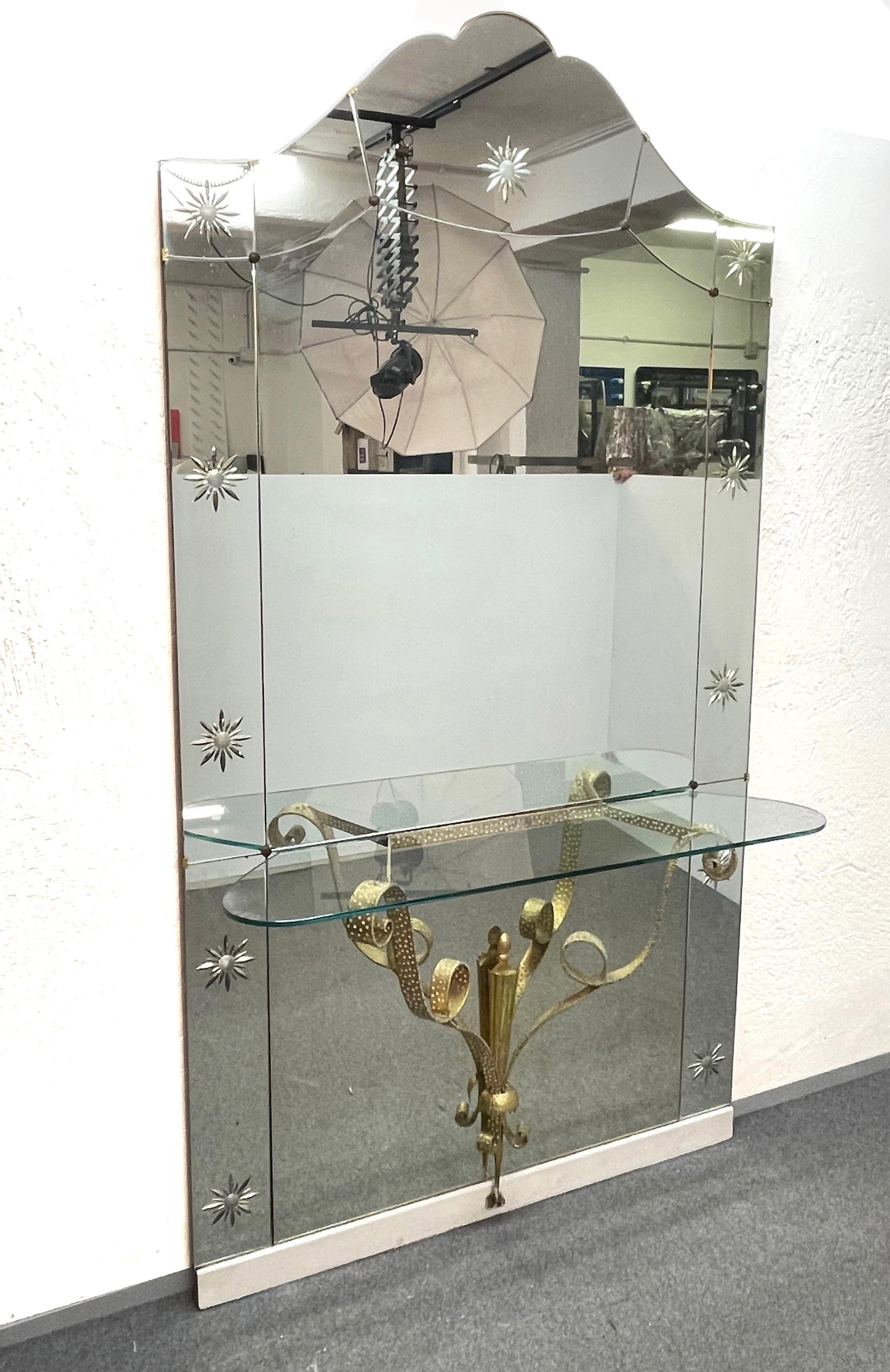 Italienischer Mid-Century Modern-Spiegel mit Konsole von Luigi Colli für Cristal Art  im Angebot 11