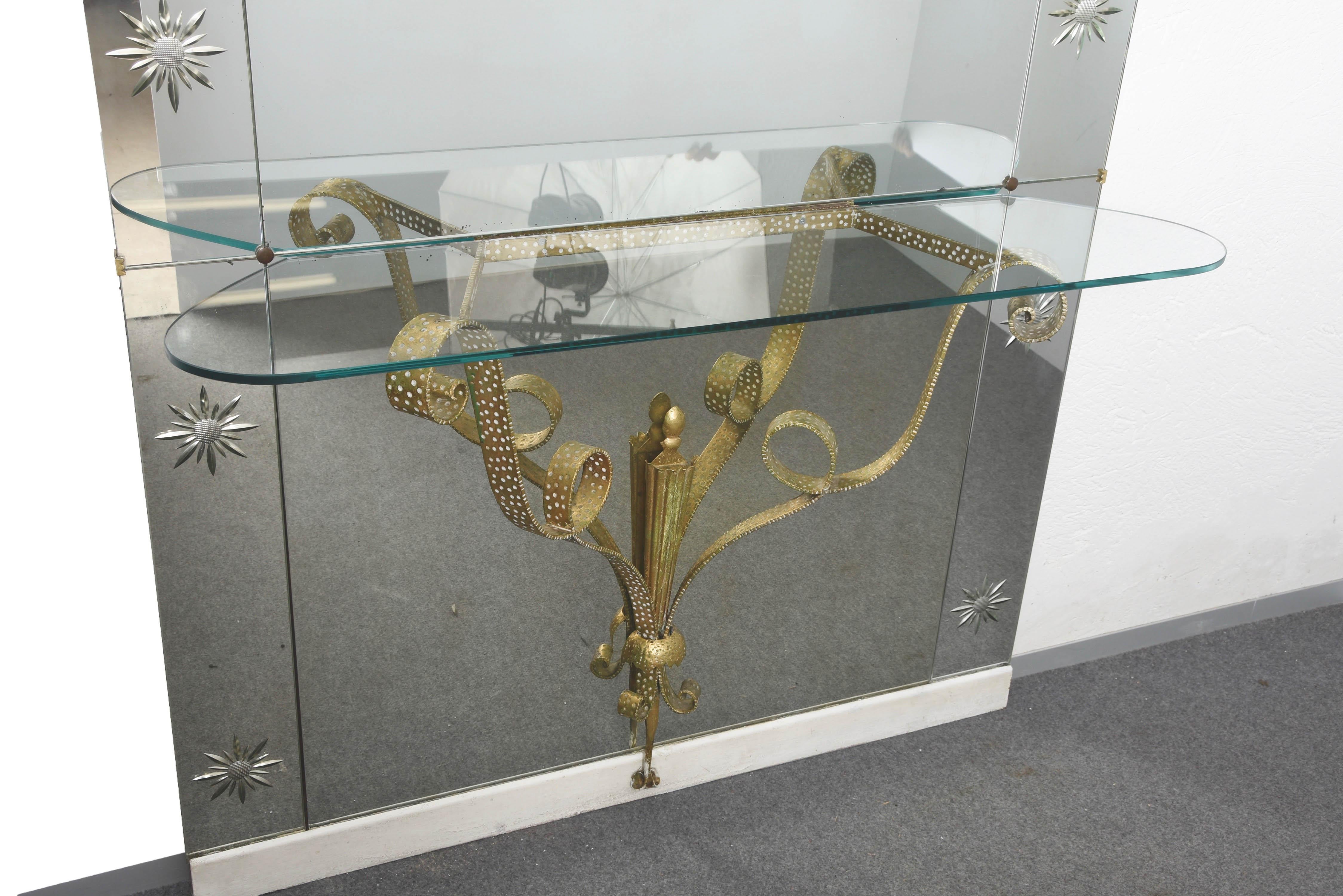 Pier Luigi Colli Specchio italiano moderno di metà secolo con console per Cristal Arte In condizioni buone in vendita a Roma, IT